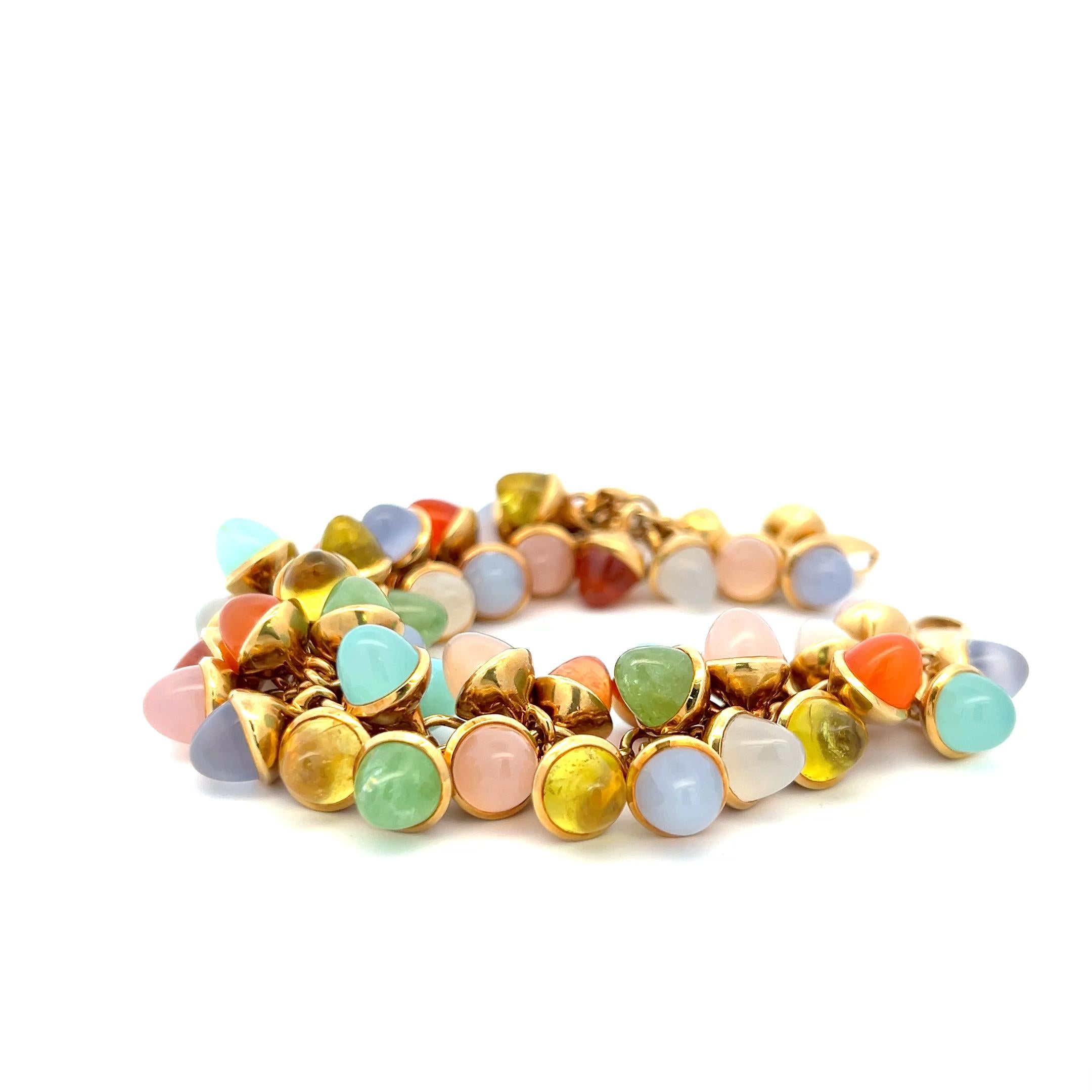 7.8-9.1MM Multi Gems 18 Karat Gelbgold Link Armband und Ohrringe im Angebot 12