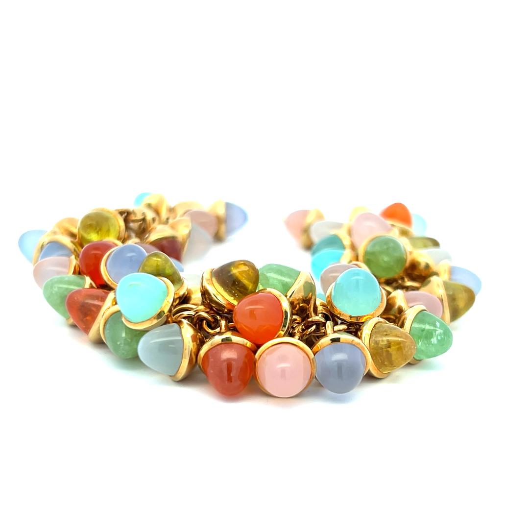 7.8-9.1MM Multi Gems 18 Karat Gelbgold Link Armband und Ohrringe im Angebot 13