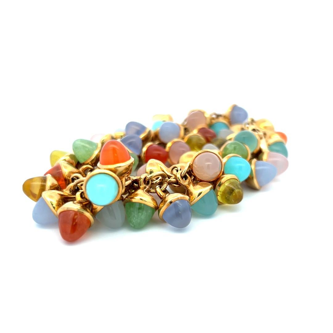 7.8-9.1MM Multi Gems 18 Karat Gelbgold Link Armband und Ohrringe im Angebot 14