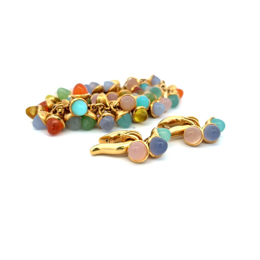 7.8-9.1MM Multi Gems 18 Karat Gelbgold Link Armband und Ohrringe im Angebot 15