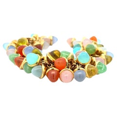 7.8-9.1MM Multi Gems 18 Karat Yellow Gold Link Bracelet and Earrings