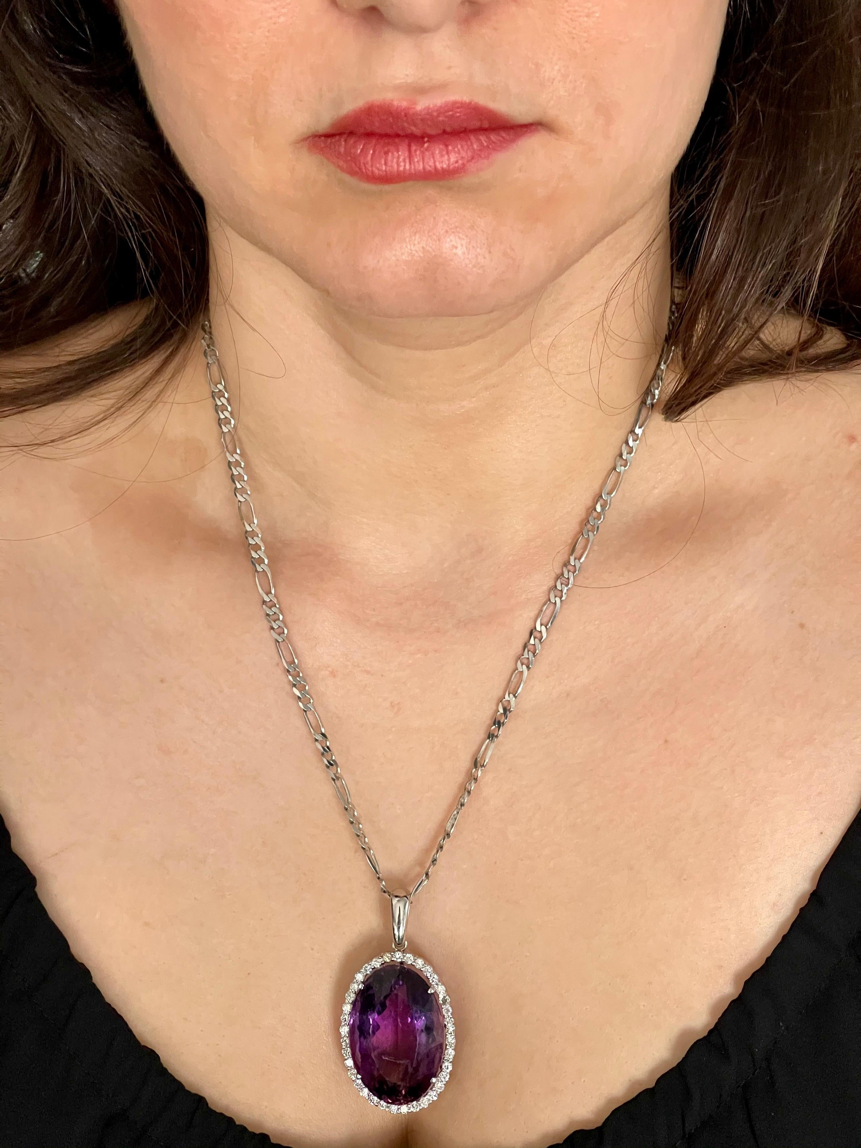 ALARRI 8.75 Carat 14K Solid White Gold Finders Keepers Amethyst Necklace with 22 Inch Chain Length 