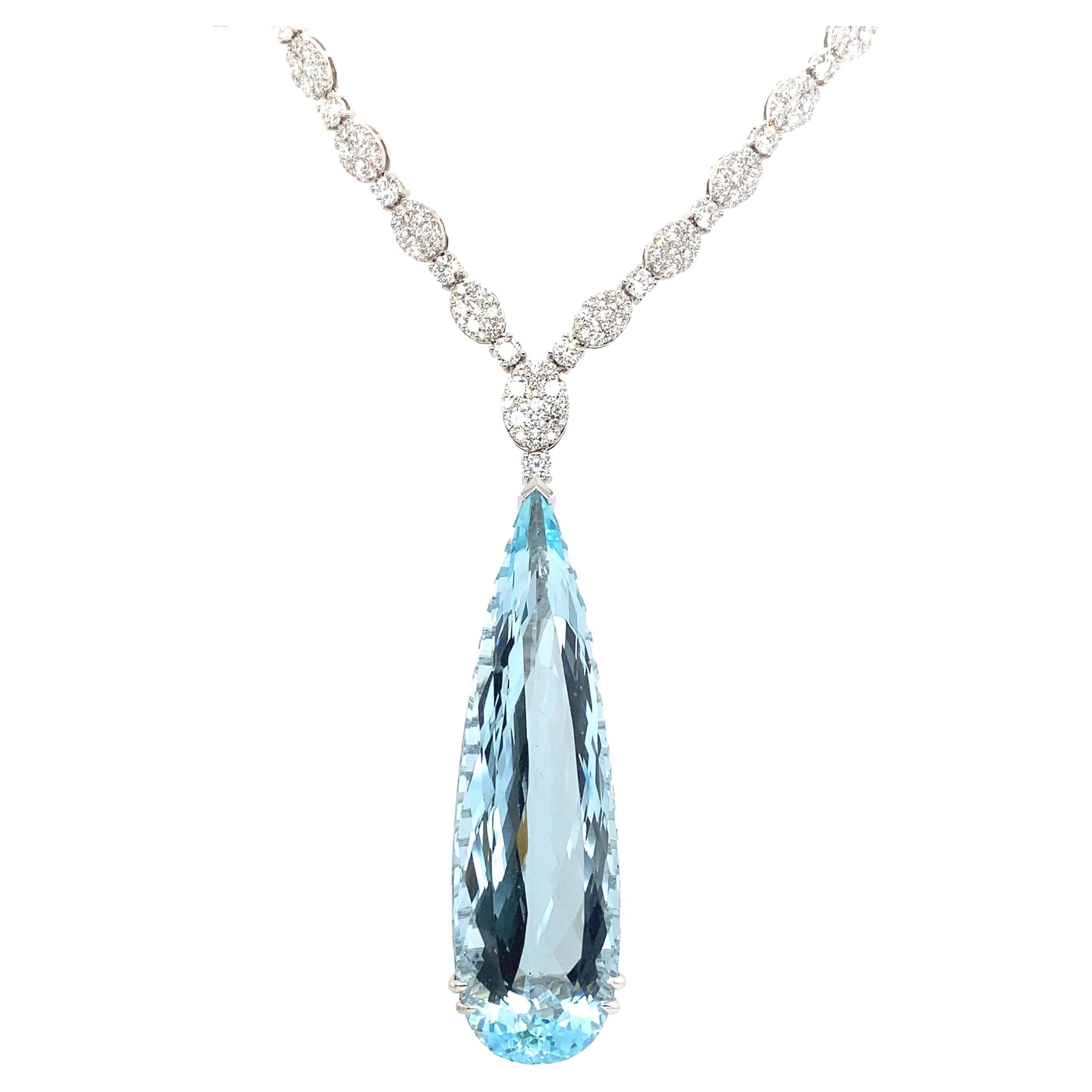Aquamarine And Diamond Necklace at 1stDibs