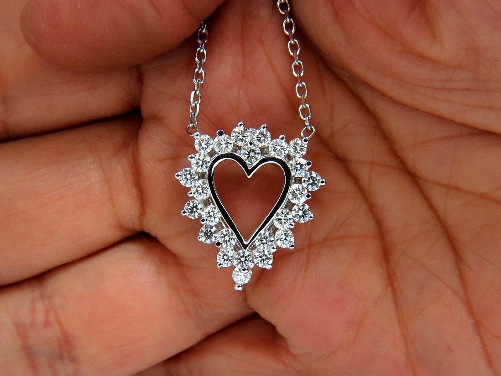 Round Cut 1.78 Carat Brilliant Round Diamonds Open Heart Necklace 14 Karat F/VS Best Offer