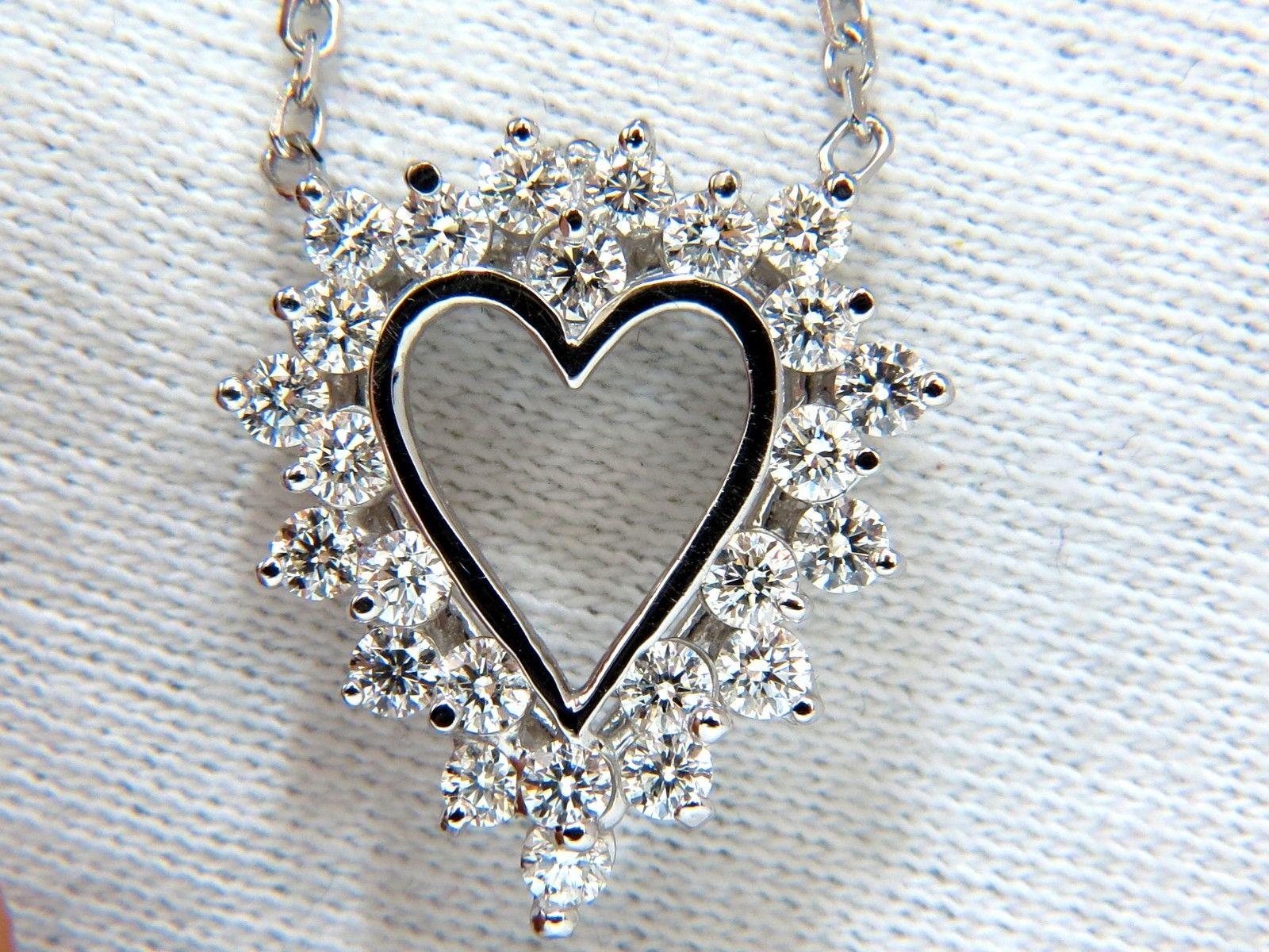 1.78 Carat Brilliant Round Diamonds Open Heart Necklace 14 Karat F/VS Best Offer In New Condition In New York, NY