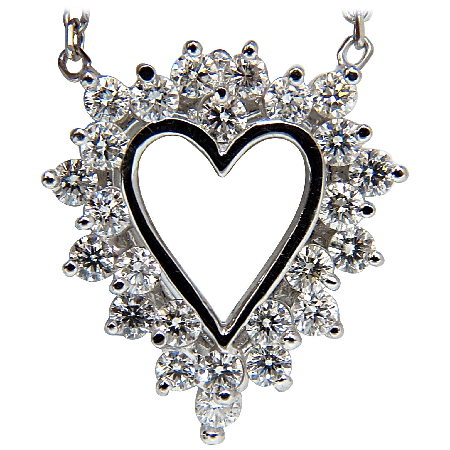 1.78 Carat Brilliant Round Diamonds Open Heart Necklace 14 Karat F/VS Best Offer