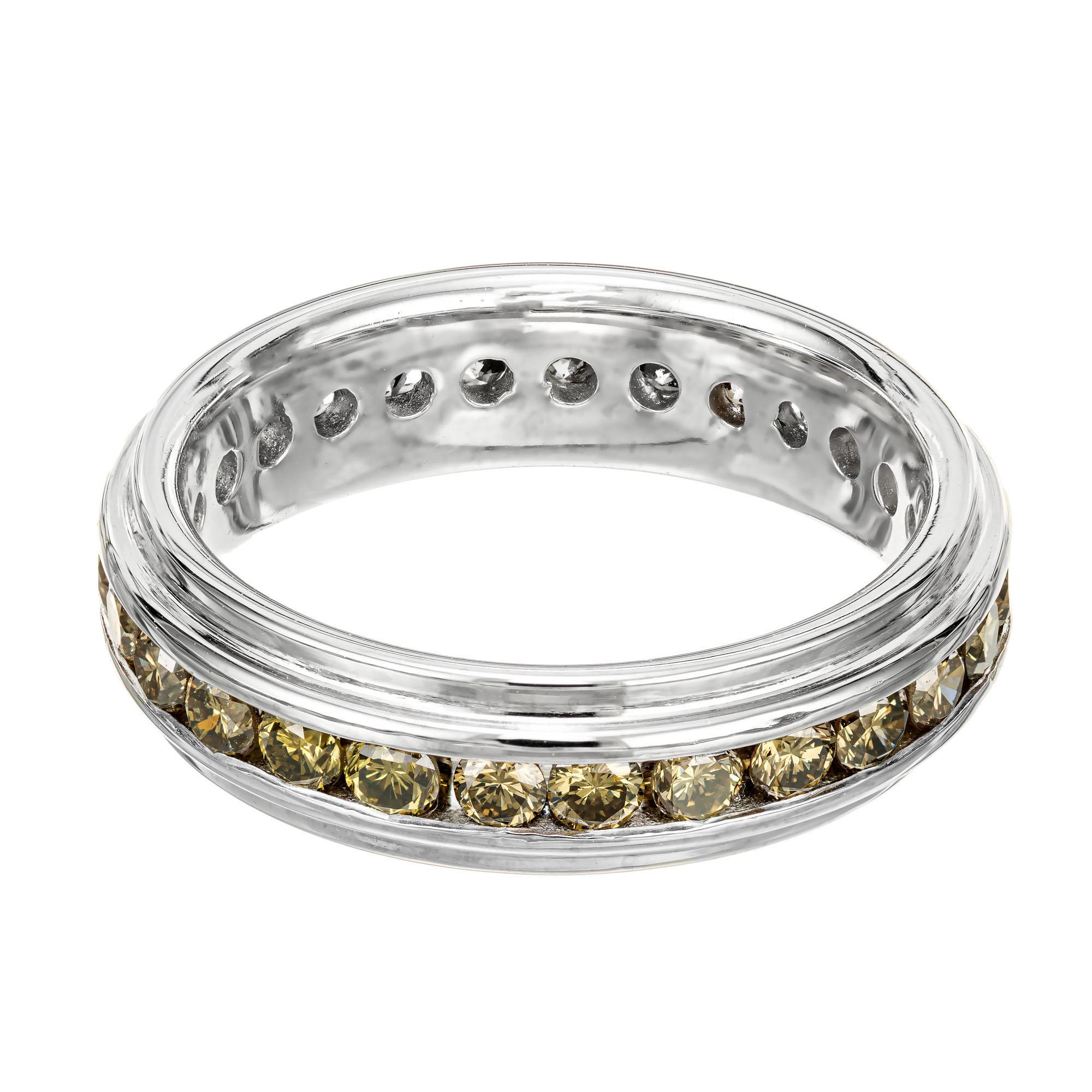 Modern .78 Carat Colored Diamond Channel Set Eternity Band Ring For Sale