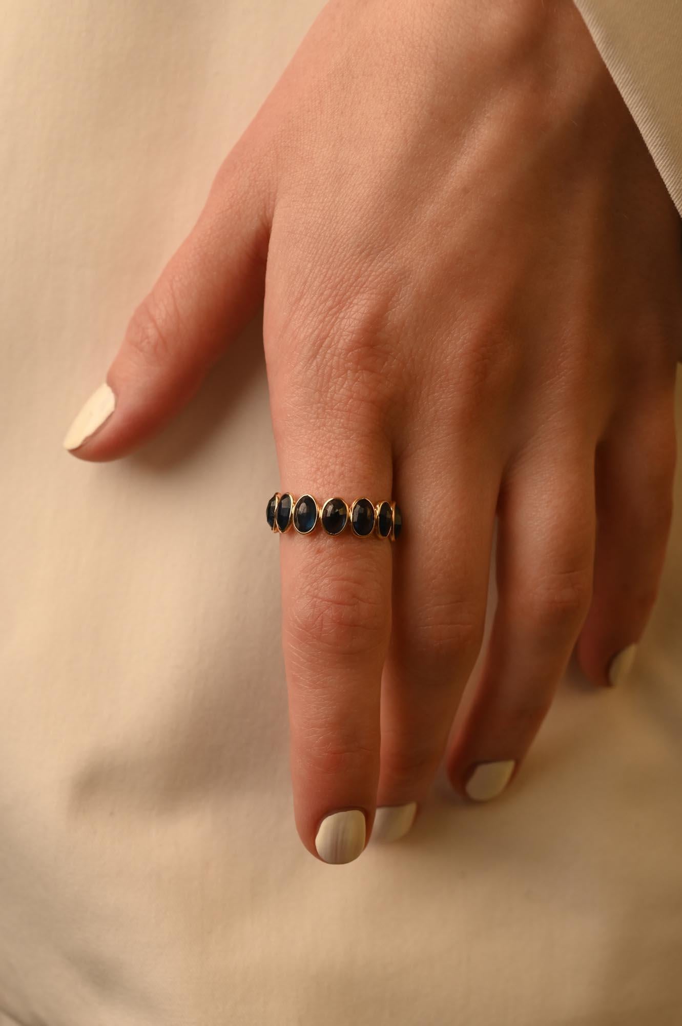 For Sale:  7.8 Carat Continual Oval Blue Sapphire Eternity Band Ring in 18k Yellow Gold 10