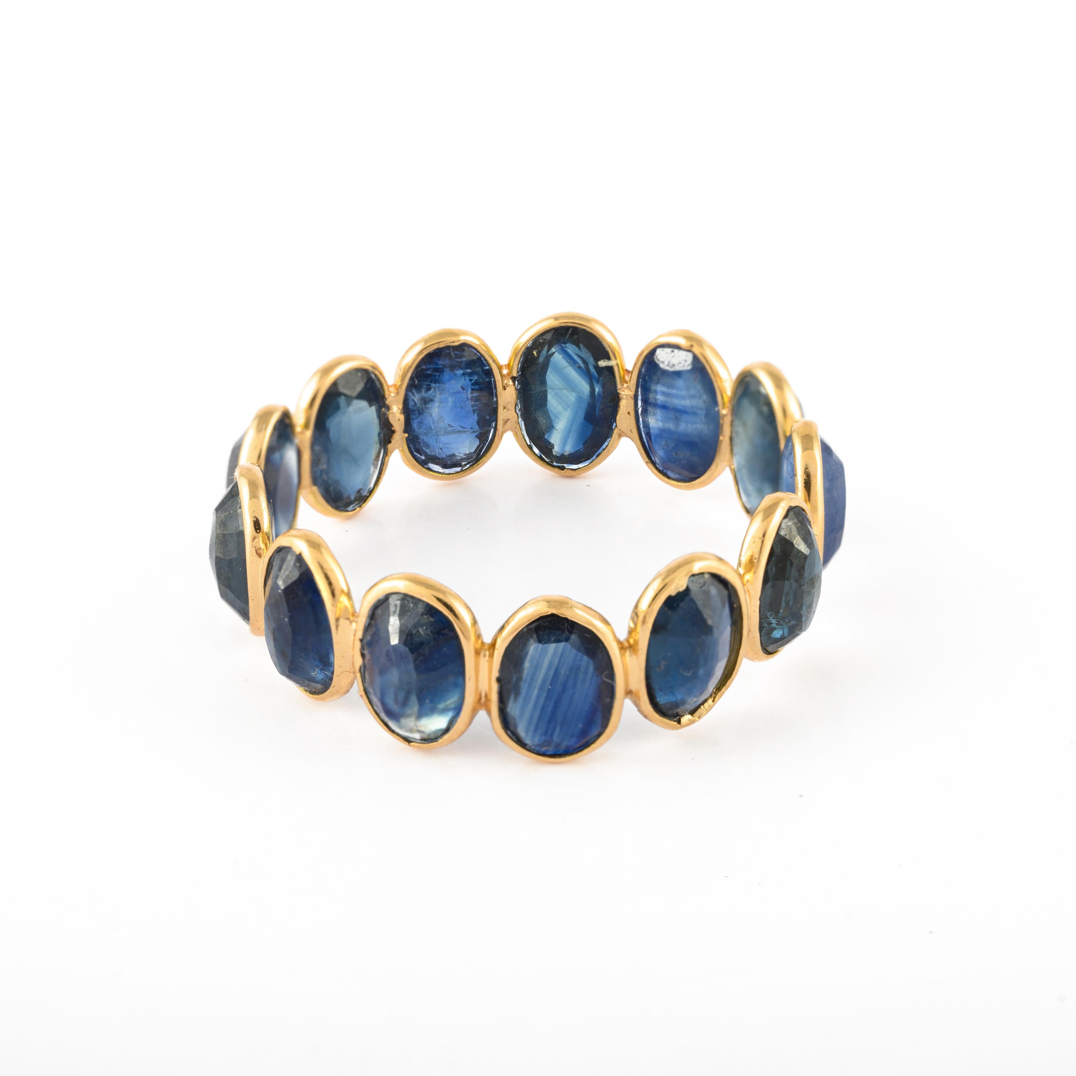 For Sale:  7.8 Carat Continual Oval Blue Sapphire Eternity Band Ring in 18k Yellow Gold 5