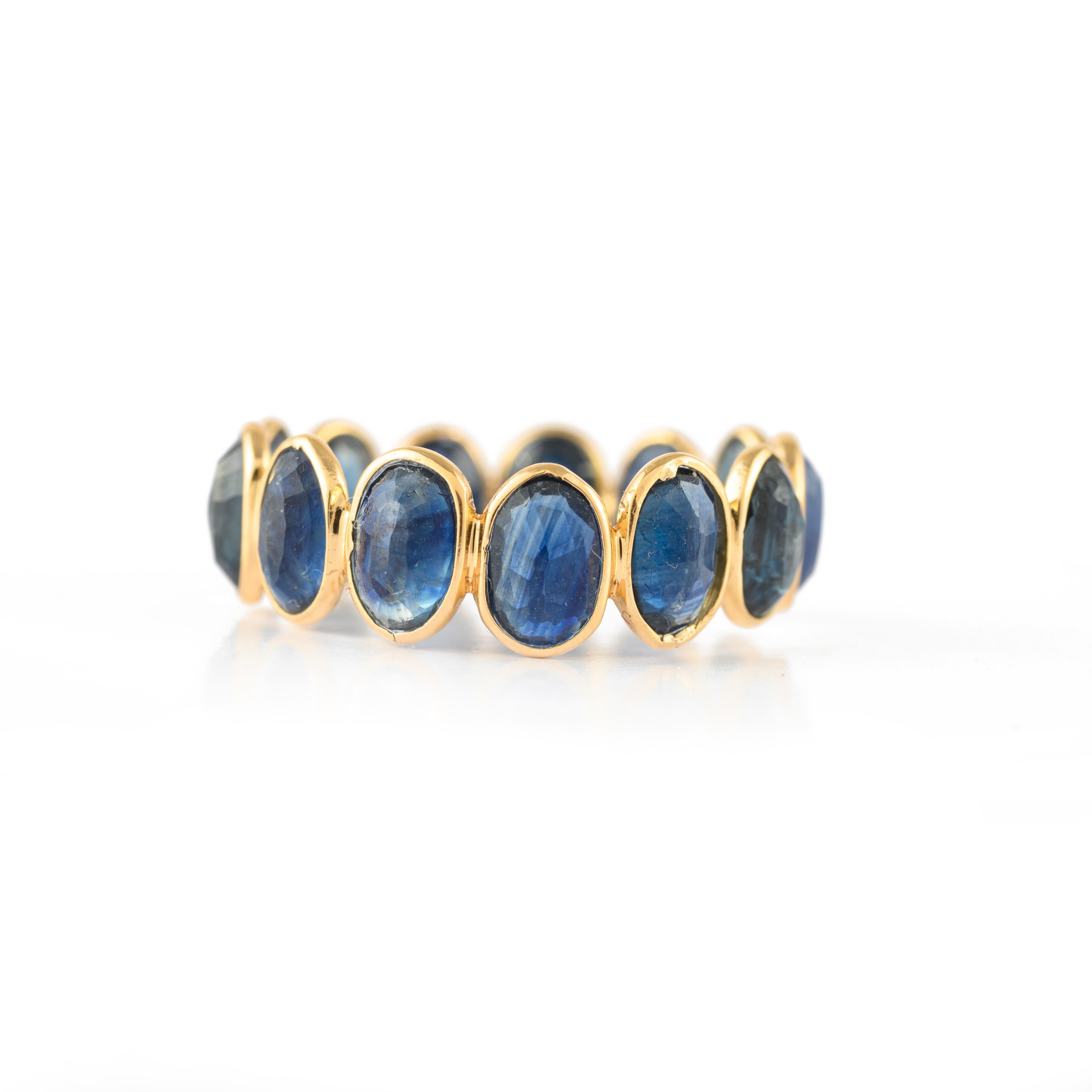 For Sale:  7.8 Carat Continual Oval Blue Sapphire Eternity Band Ring in 18k Yellow Gold 7