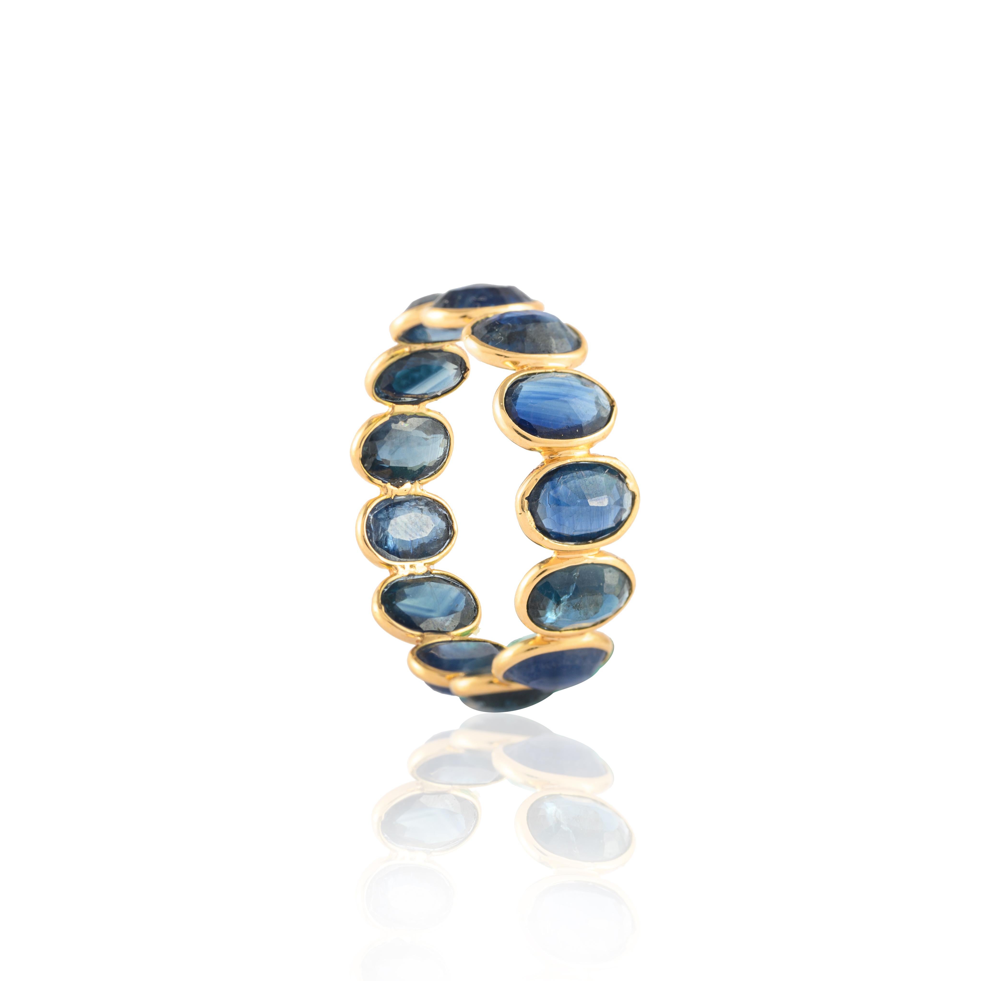 For Sale:  7.8 Carat Continual Oval Blue Sapphire Eternity Band Ring in 18k Yellow Gold 9