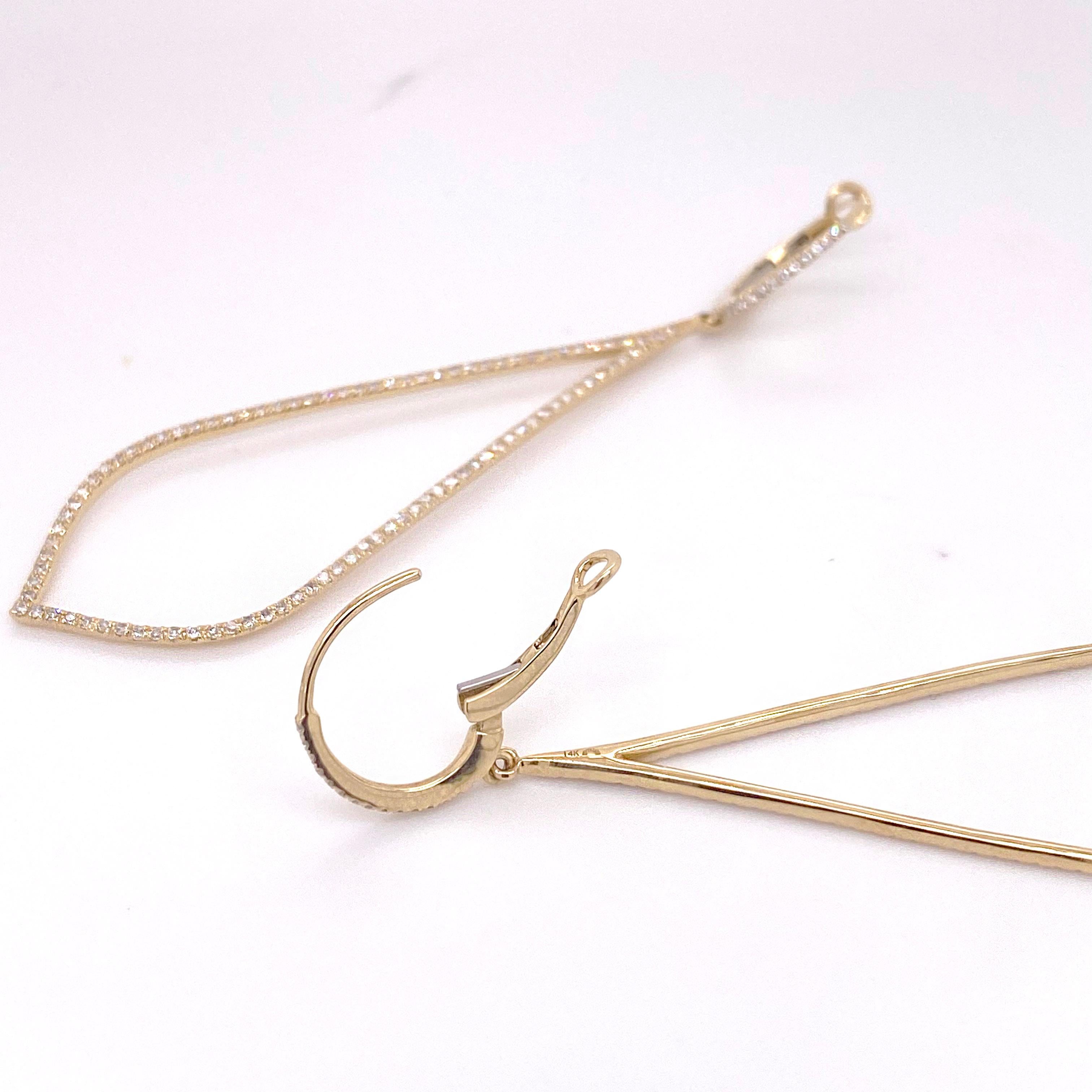 Round Cut .78 Carat Diamond Dangle Earrings 14K Yellow Gold For Sale