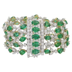 Bracciale Tennis con smeraldo e diamanti da 78 carati in oro bianco e giallo 18 carati