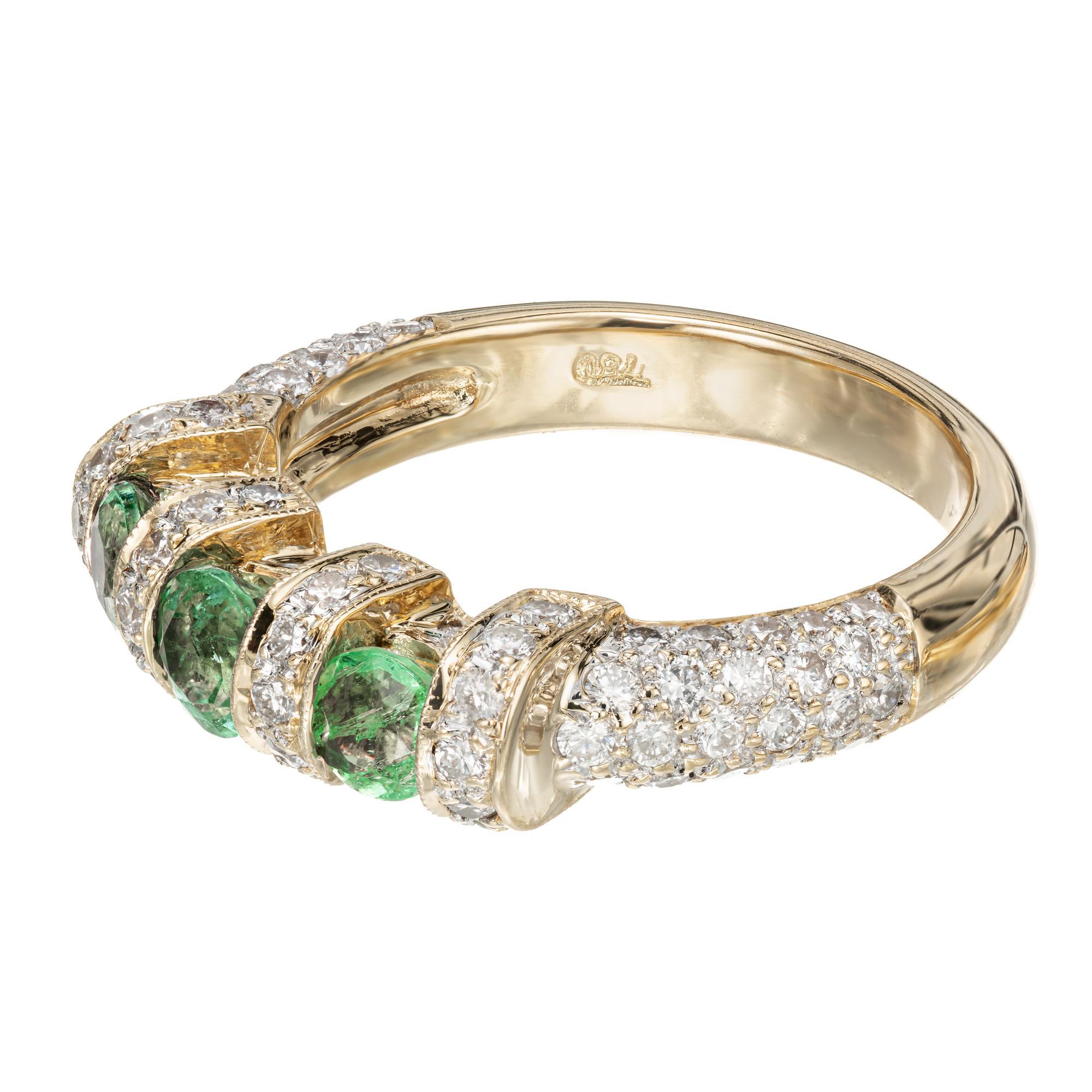 Emerald Cut .78 Carat Emerald Pavé Diamond Gold Wedding Band Ring For Sale