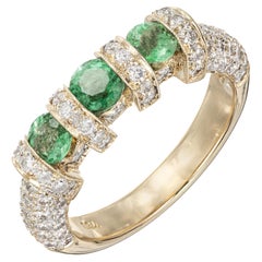 .78 Carat Emerald Pavé Diamond Gold Wedding Band Ring