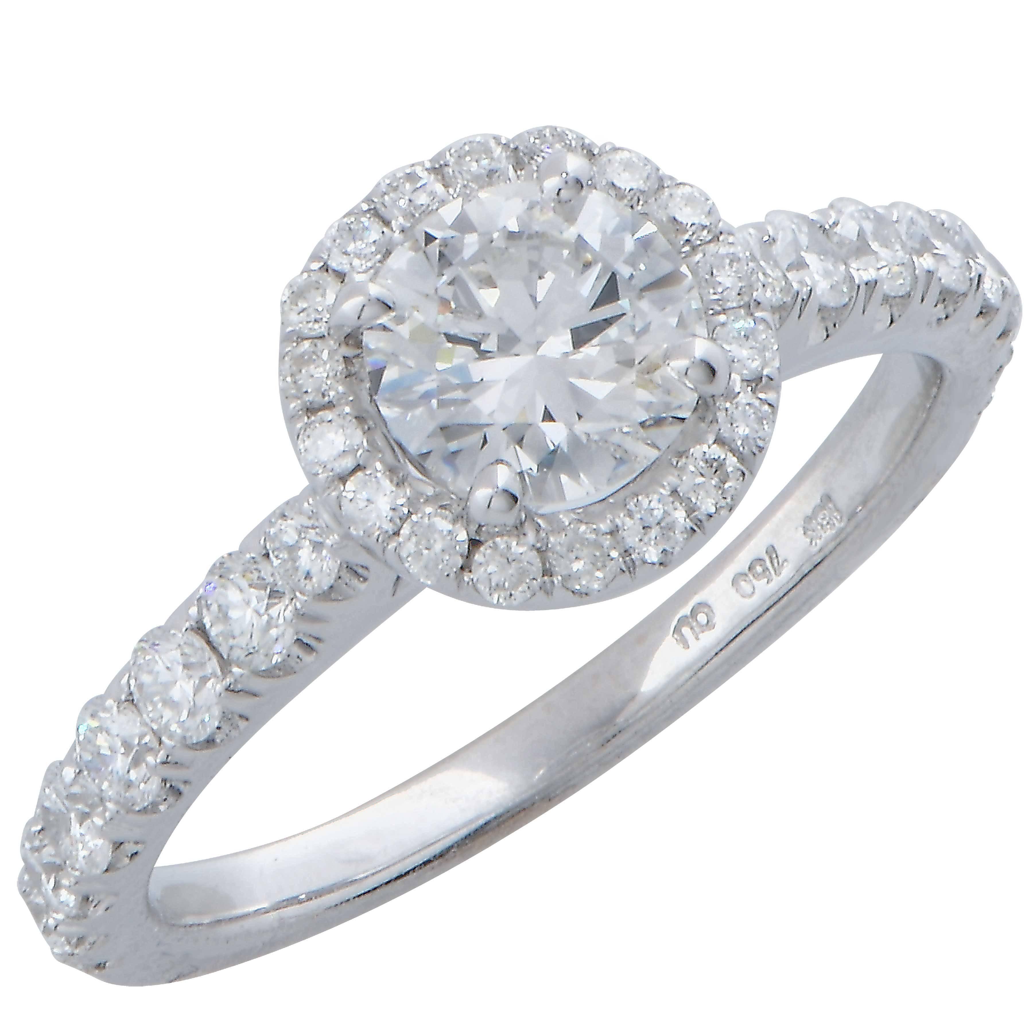 .78 Carat GIA Graded F/VVS2 Round Brilliant Cut Diamond Halo Engagement Ring