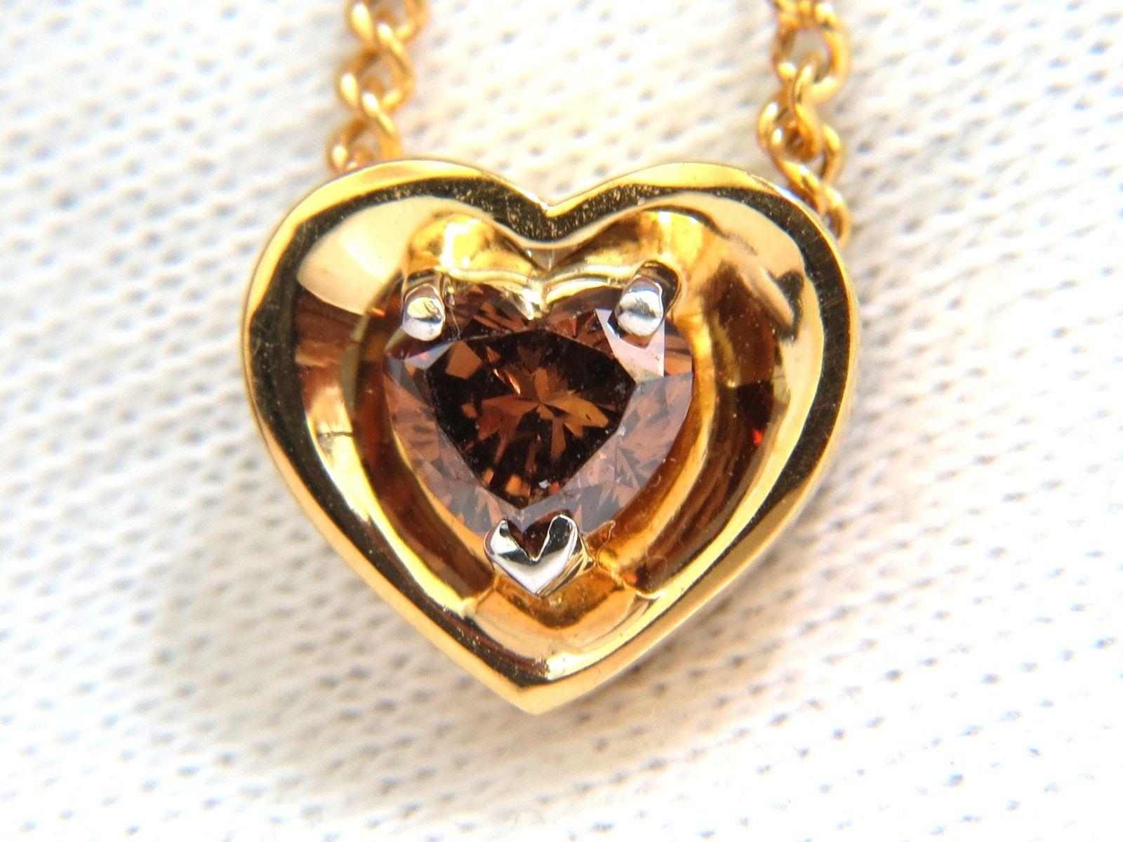 .78 Carat Natural Pure Vivid Brown Heart Cut Diamond Pendant 14 Karat Necklace In New Condition In New York, NY