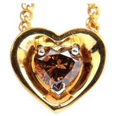 .78 Carat Natural Pure Vivid Brown Heart Cut Diamond Pendant 14 Karat Necklace