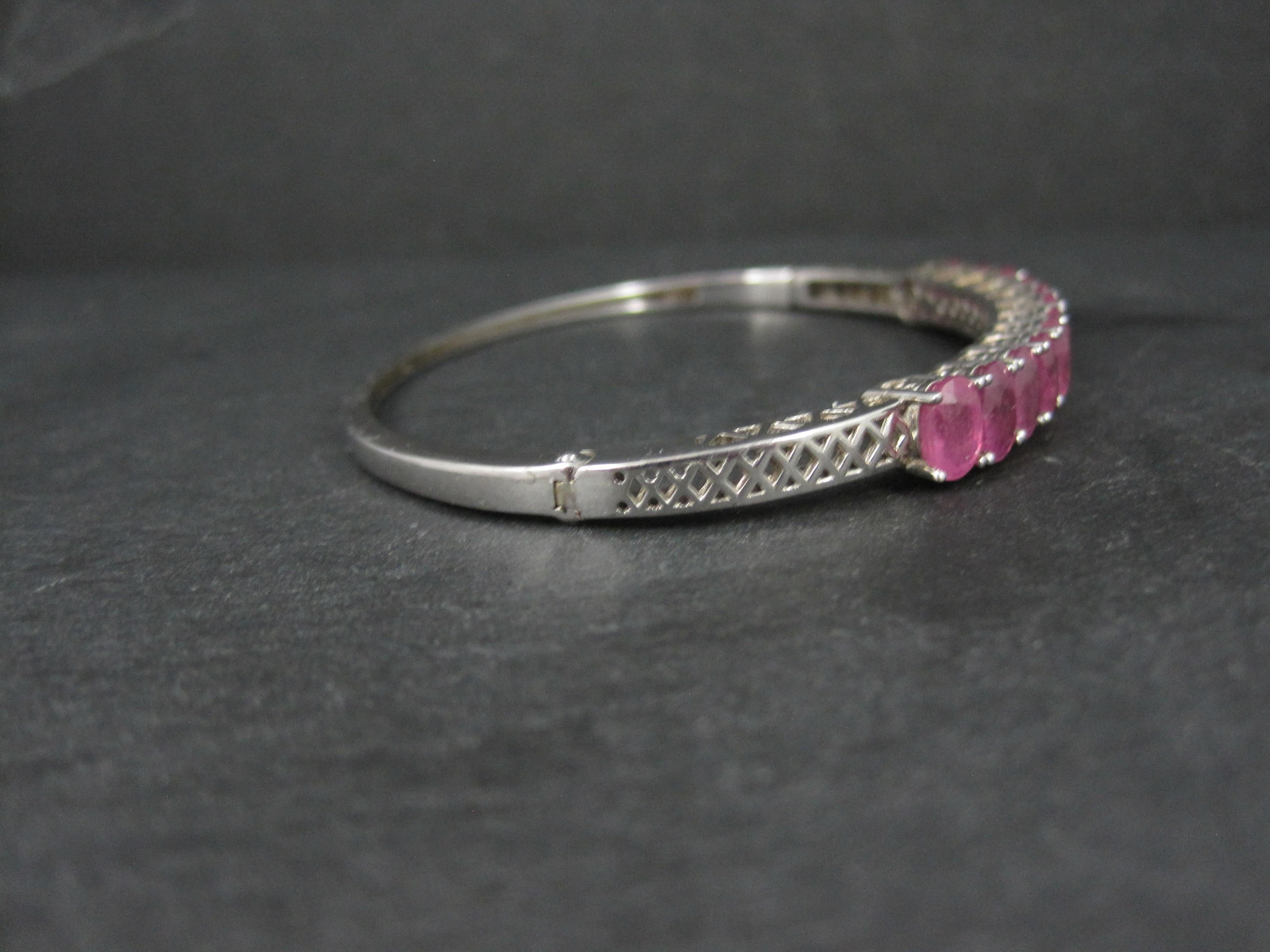 Oval Cut 7.8 Carat Pink Sapphire Bangle Bracelet Sterling Silver 7 Inches For Sale