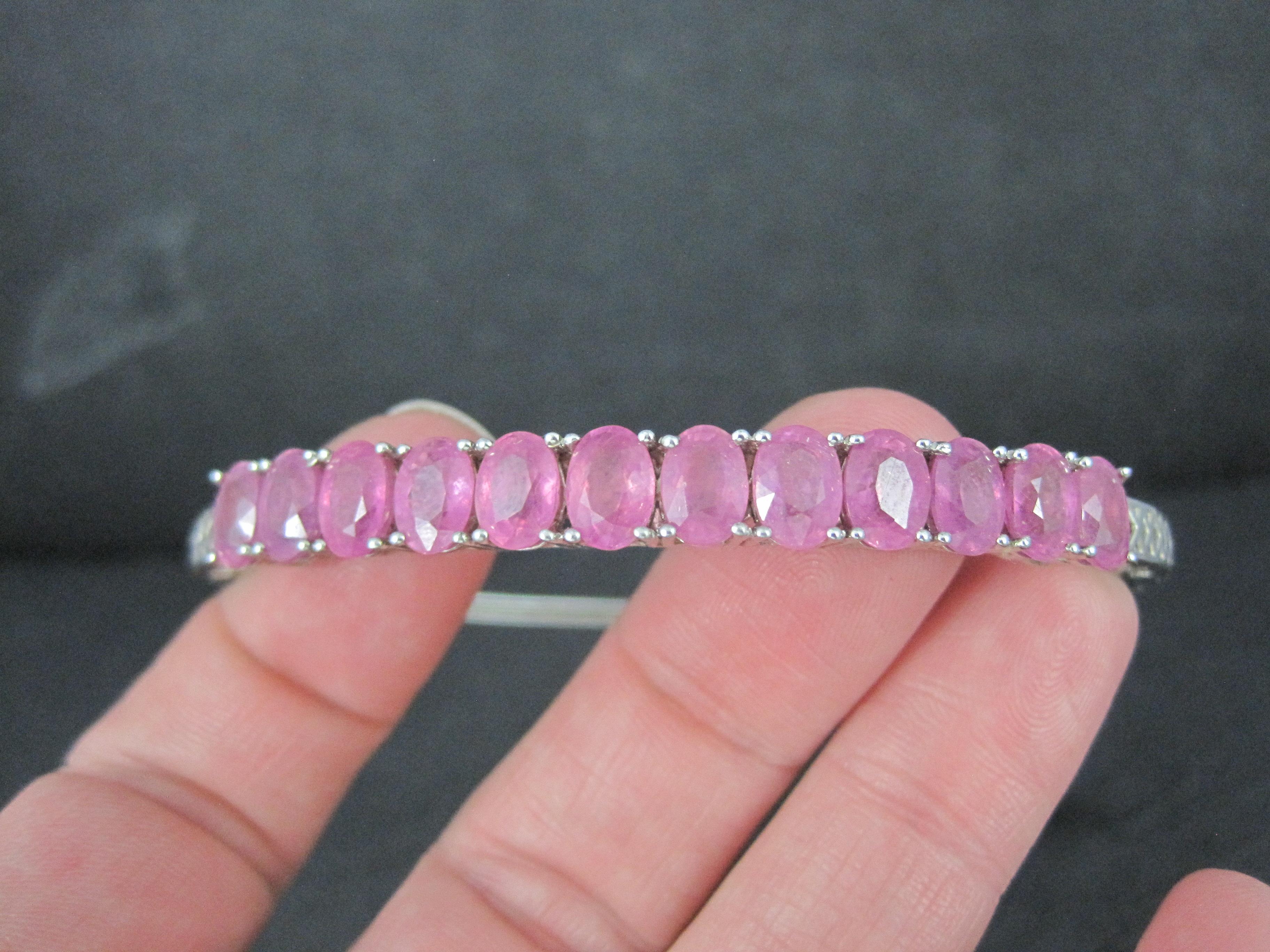 7.8 Carat Pink Sapphire Bangle Bracelet Sterling Silver 7 Inches For Sale 1