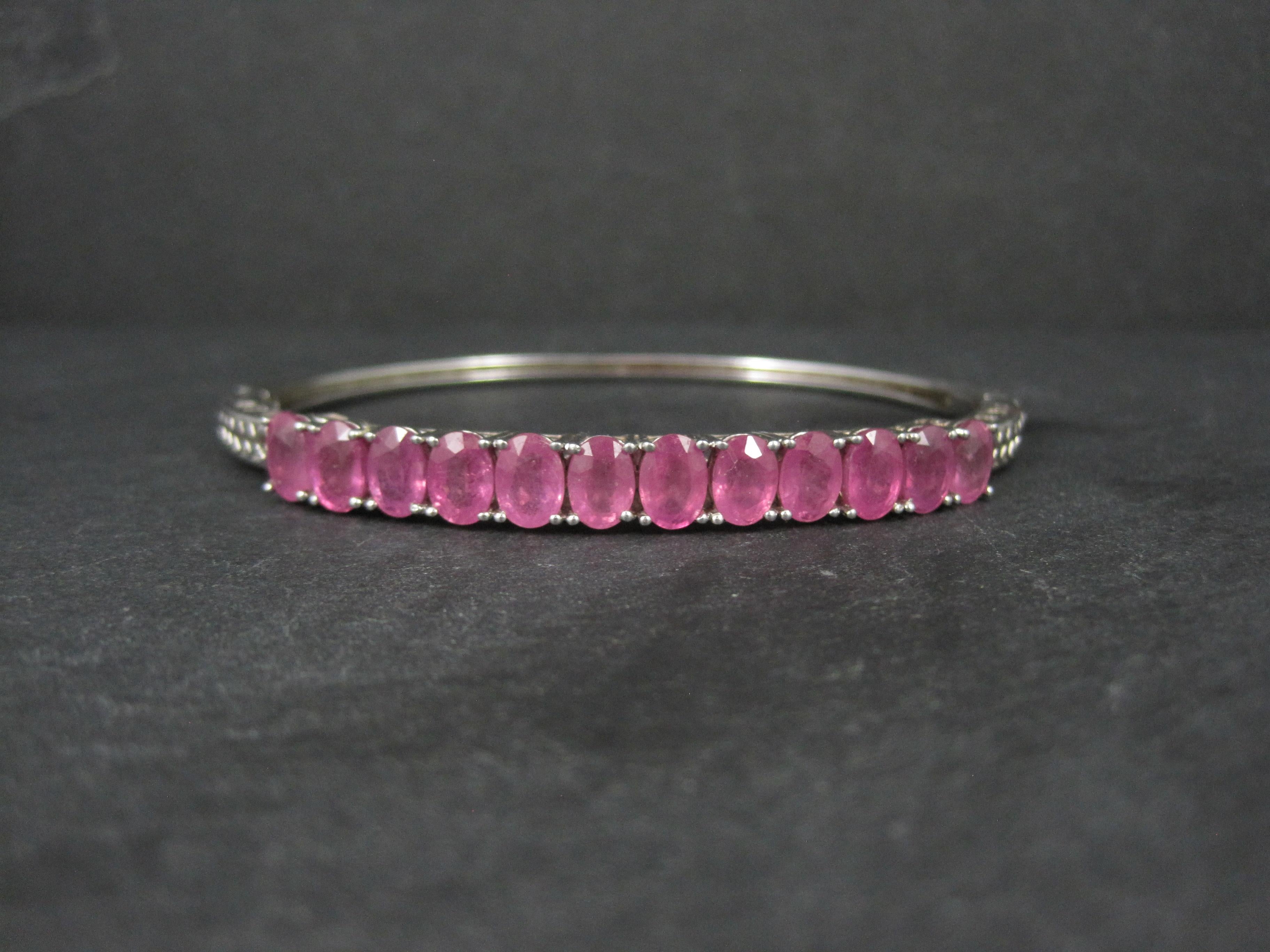 7.8 Carat Pink Sapphire Bangle Bracelet Sterling Silver 7 Inches For Sale 2