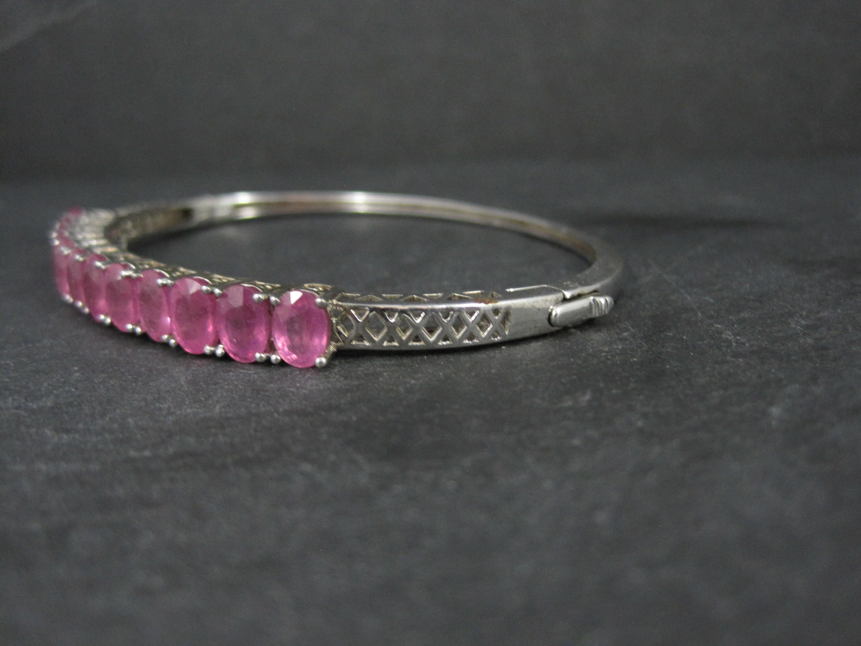 7.8 Carat Pink Sapphire Bangle Bracelet Sterling Silver 7 Inches For Sale 3