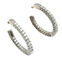 Round Brilliant Diamond Inside Outside 1" Hoop Earrings in 14 Karat White Gold