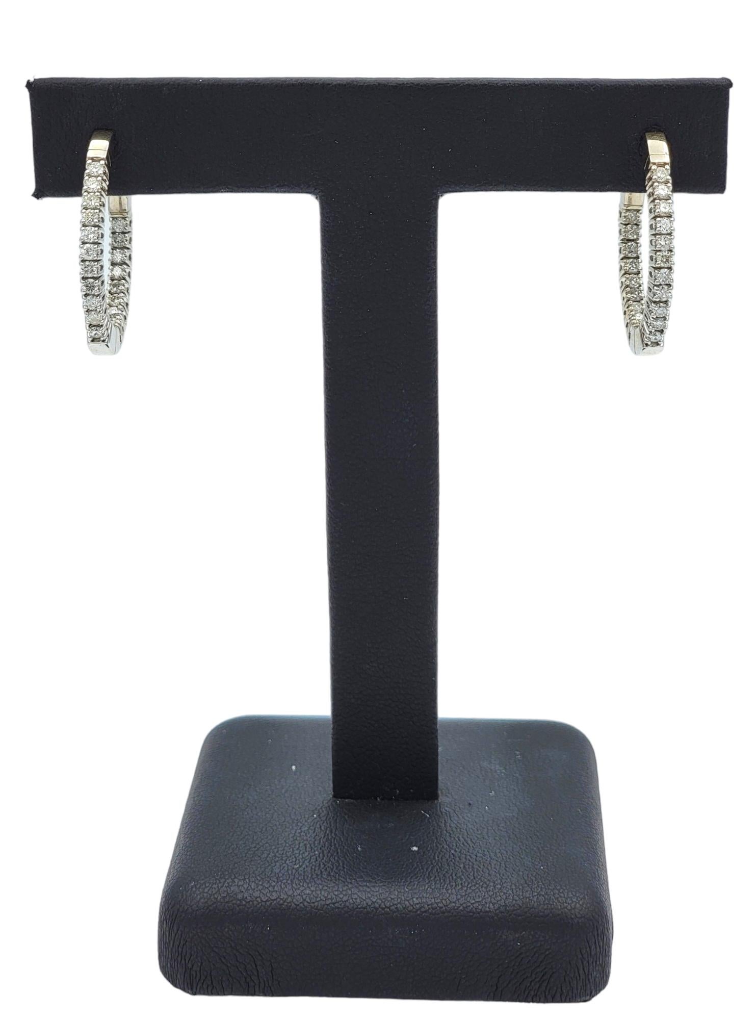 .78 Carat Round Brilliant Diamond Inside Out 14 Karat White Gold Hoop Earrings For Sale 3