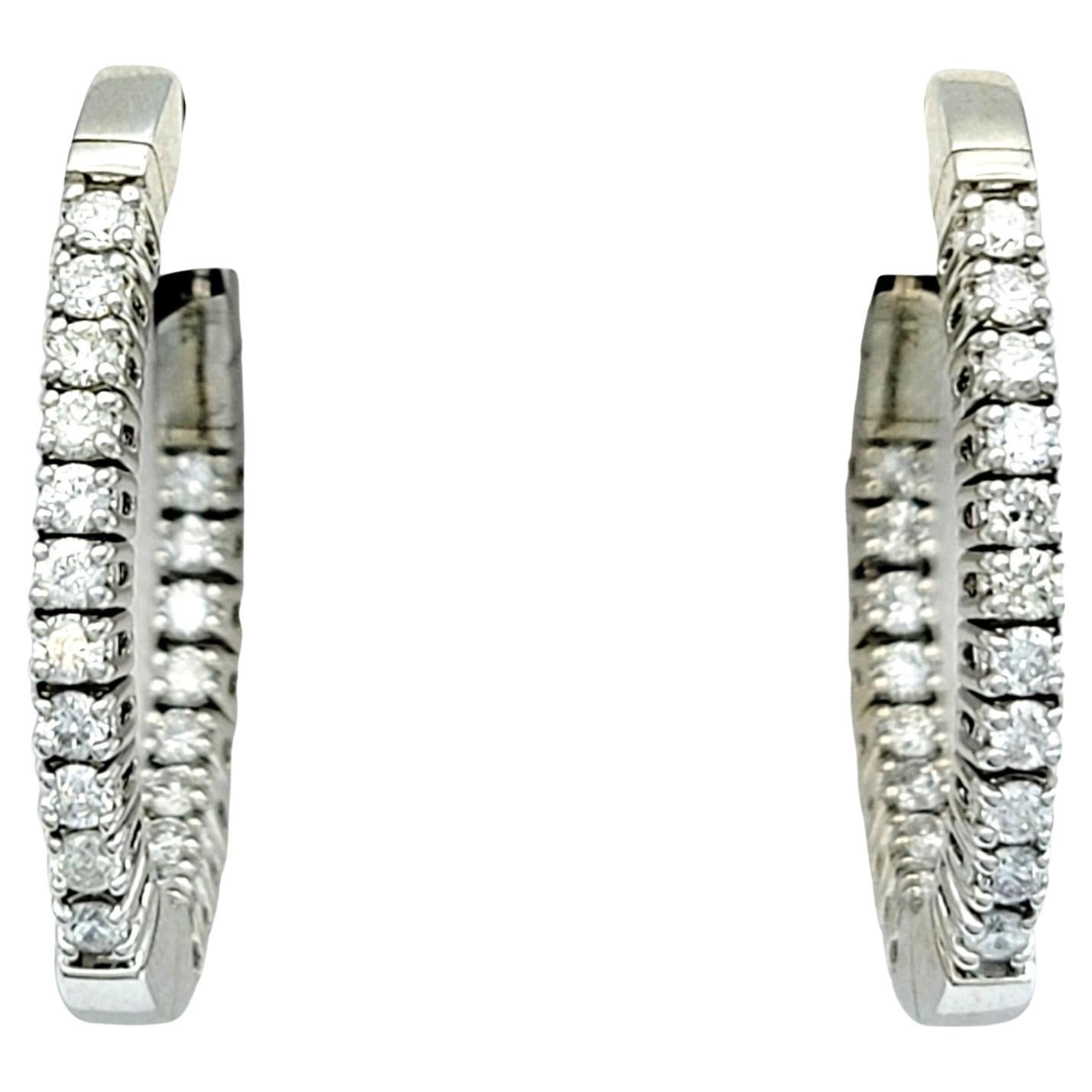 .78 Carat Round Brilliant Diamond Inside Out 14 Karat White Gold Hoop Earrings For Sale