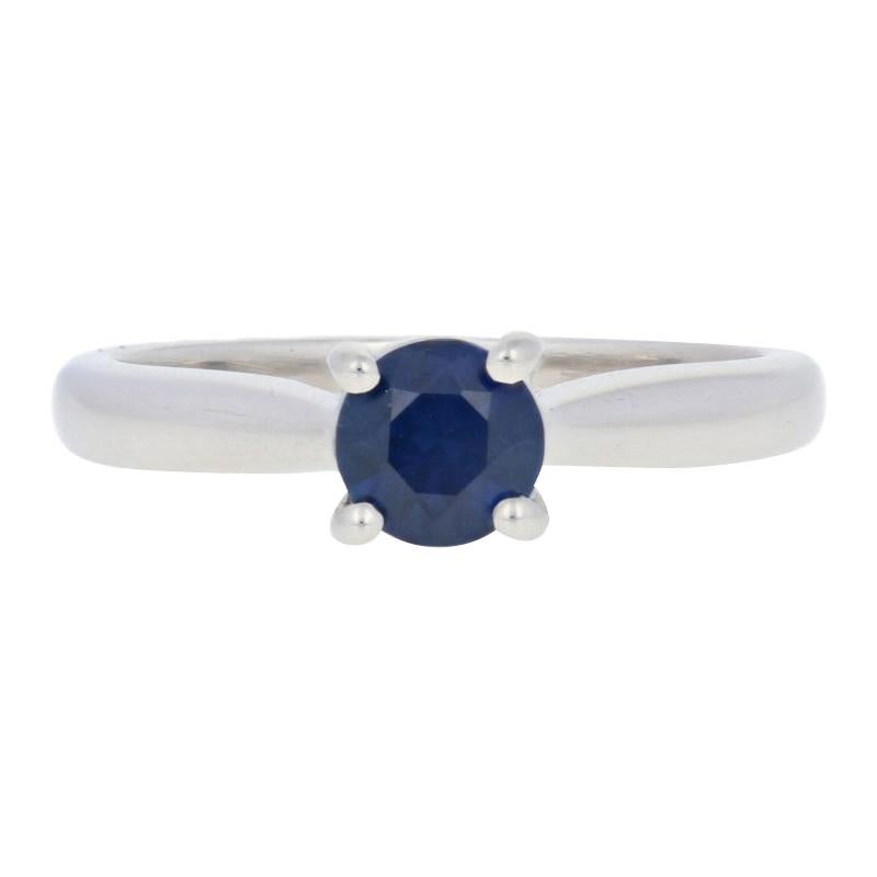 .78 Carat Round Cut Sapphire and Diamond Ring, Platinum Cathedral Mount