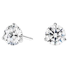 Orecchini di diamanti naturali rotondi da .78 carati 14Kt Martini 3-Prong VS2-G