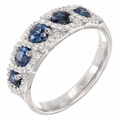 .78 Carat Sapphire Diamond Halo Swirl White Gold Wedding Band Ring