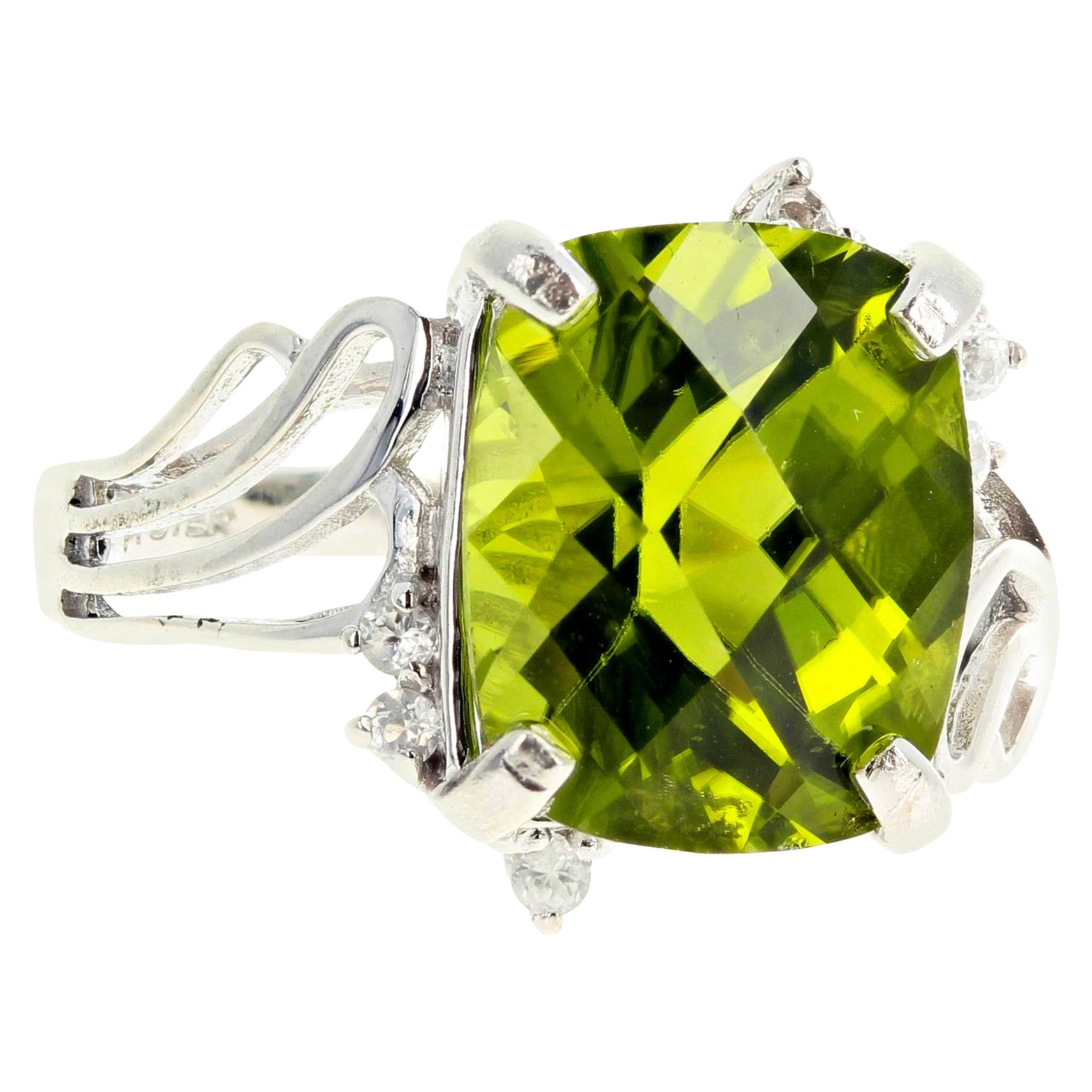 AJD Brilliant Rare Natural Green 7.8 Ct Sri Lanka Zircon & Diamond Ring For Sale