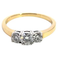 .78 Carat Total Weight Three-Stone Round Diamond Ring 14K Yellow and White Gold