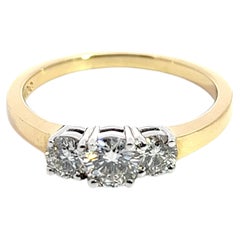 .78 Carat Total Weight Three-Stone Round Diamond Ring 14K Yellow and White Gold