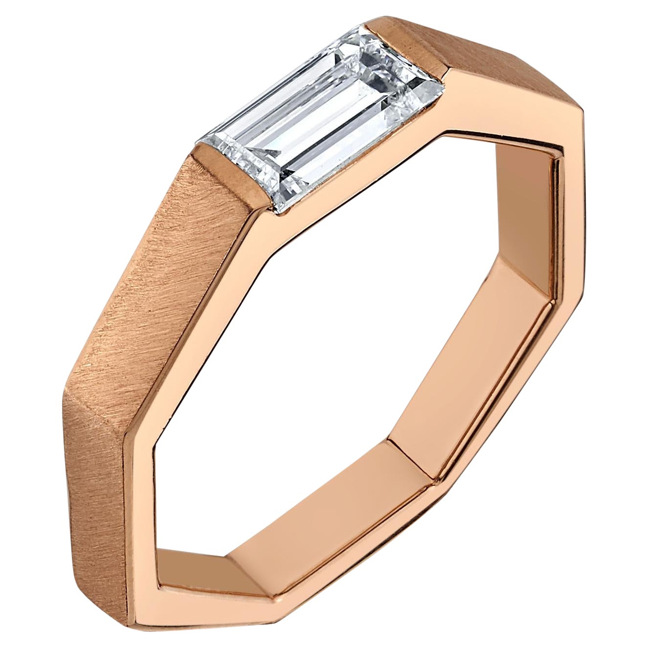 .78 Karat Weißer Diamant Baguette Achteckiger Solitär-Ring 18k Roségold im Angebot