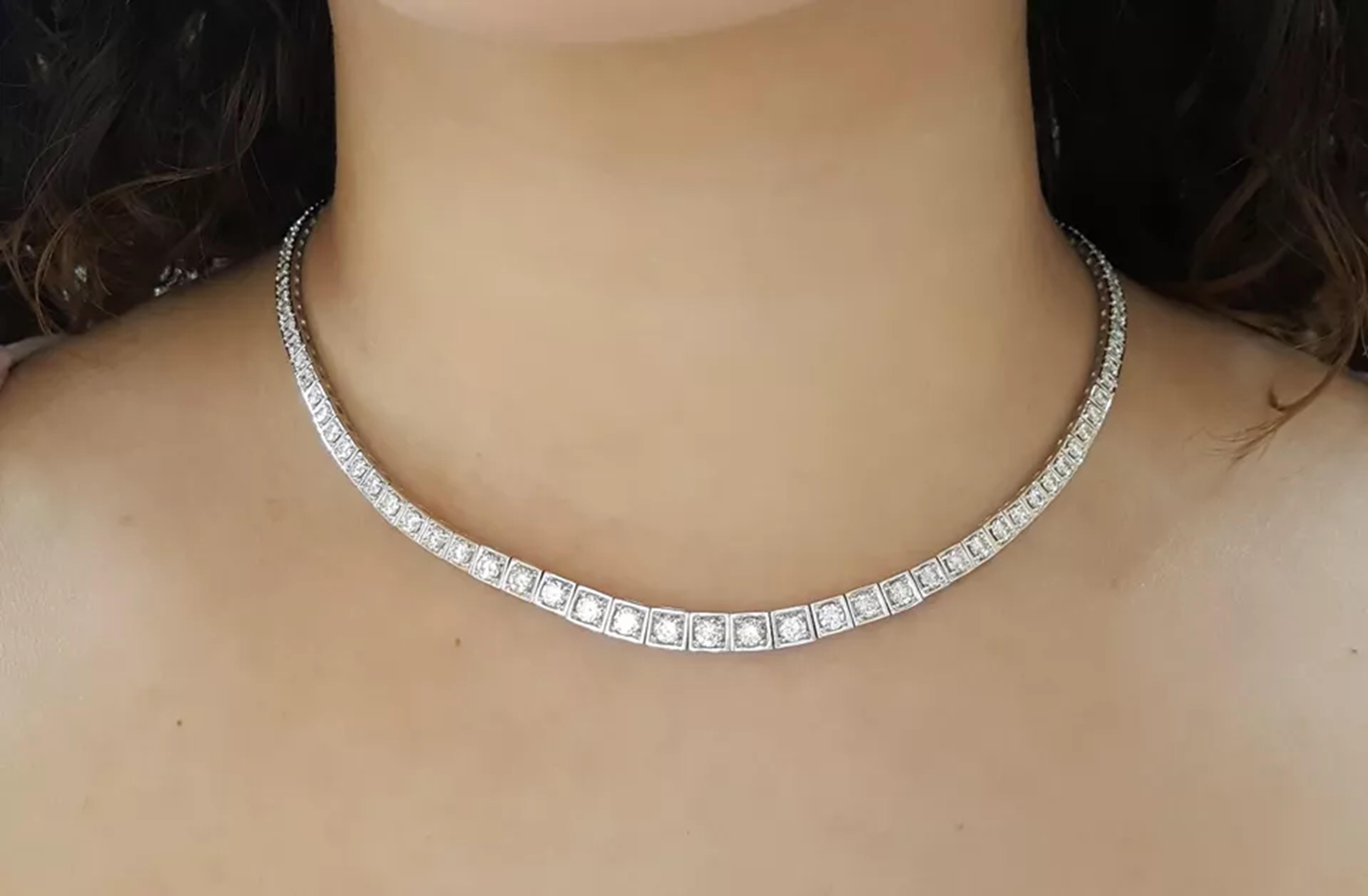 7.8 ct Round Brilliant Cut Diamond Riviera Tennis Line Necklace In Excellent Condition For Sale In Chicago, IL