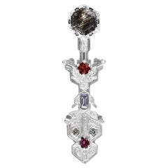 18k Gold Quartz Tourmaline Diamond Brooch, 78° North Design by Capucine H