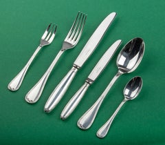 78-Piece Set of Silver Plated Flatware by Christofle Model Rubans with Canteen