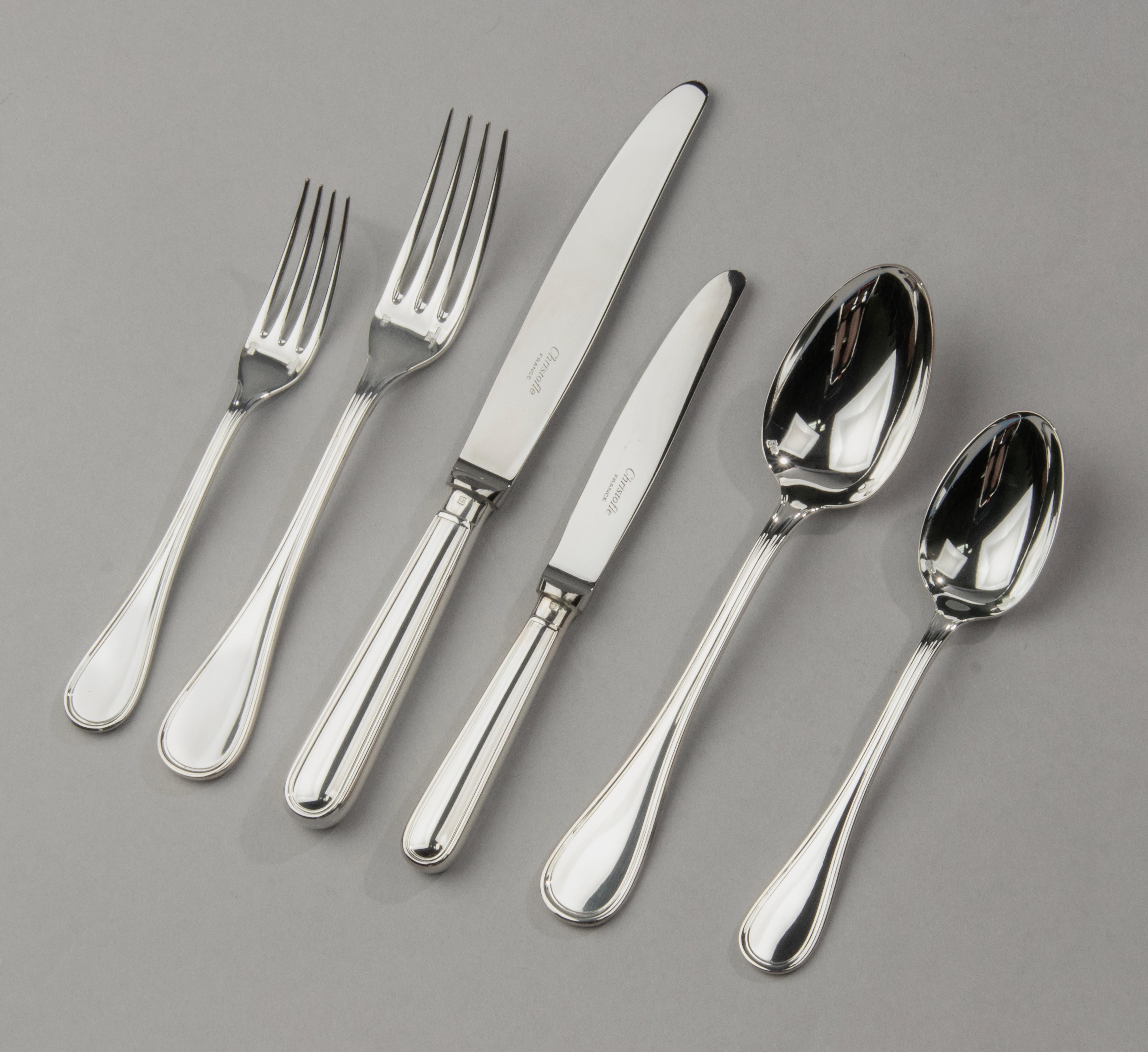 78-Piece Set Silver Plated Tableware for 12 Persons - Christofle model Albi 10