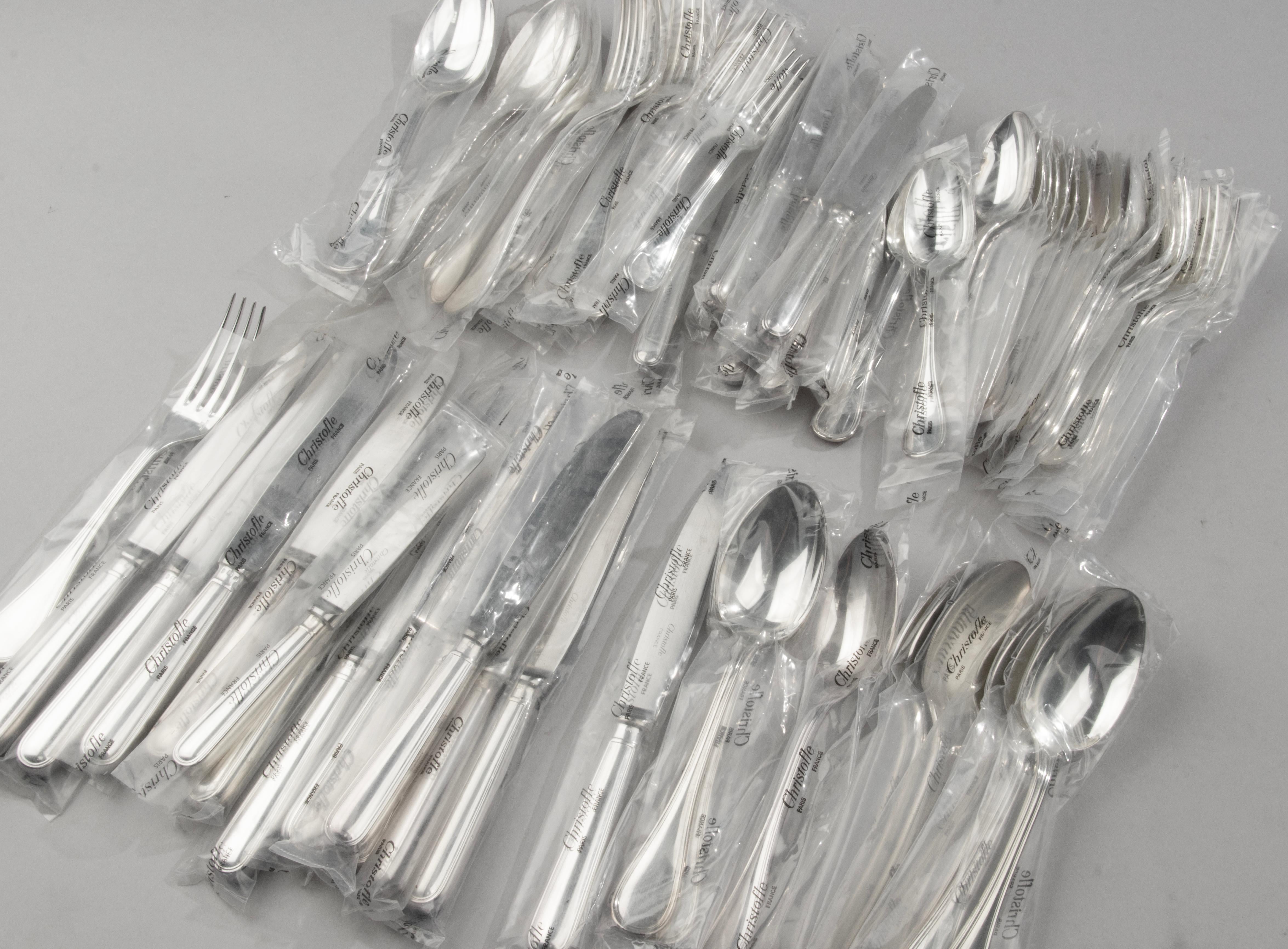 Modern 78-Piece Set Silver Plated Tableware for 12 Persons - Christofle model Albi