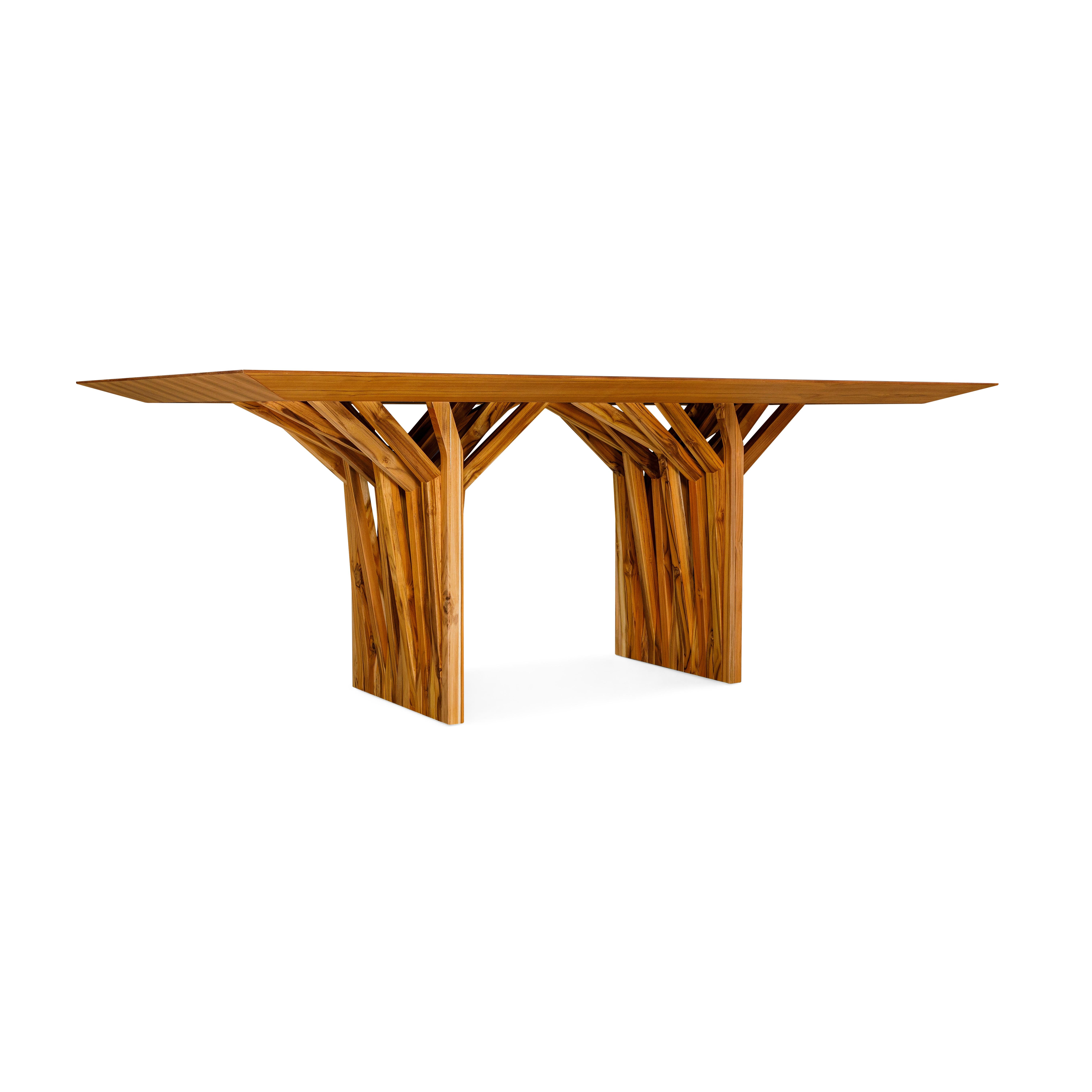 Contemporary Radi Dining Table with a Teak Wood Veneered Table Top 78'' For Sale