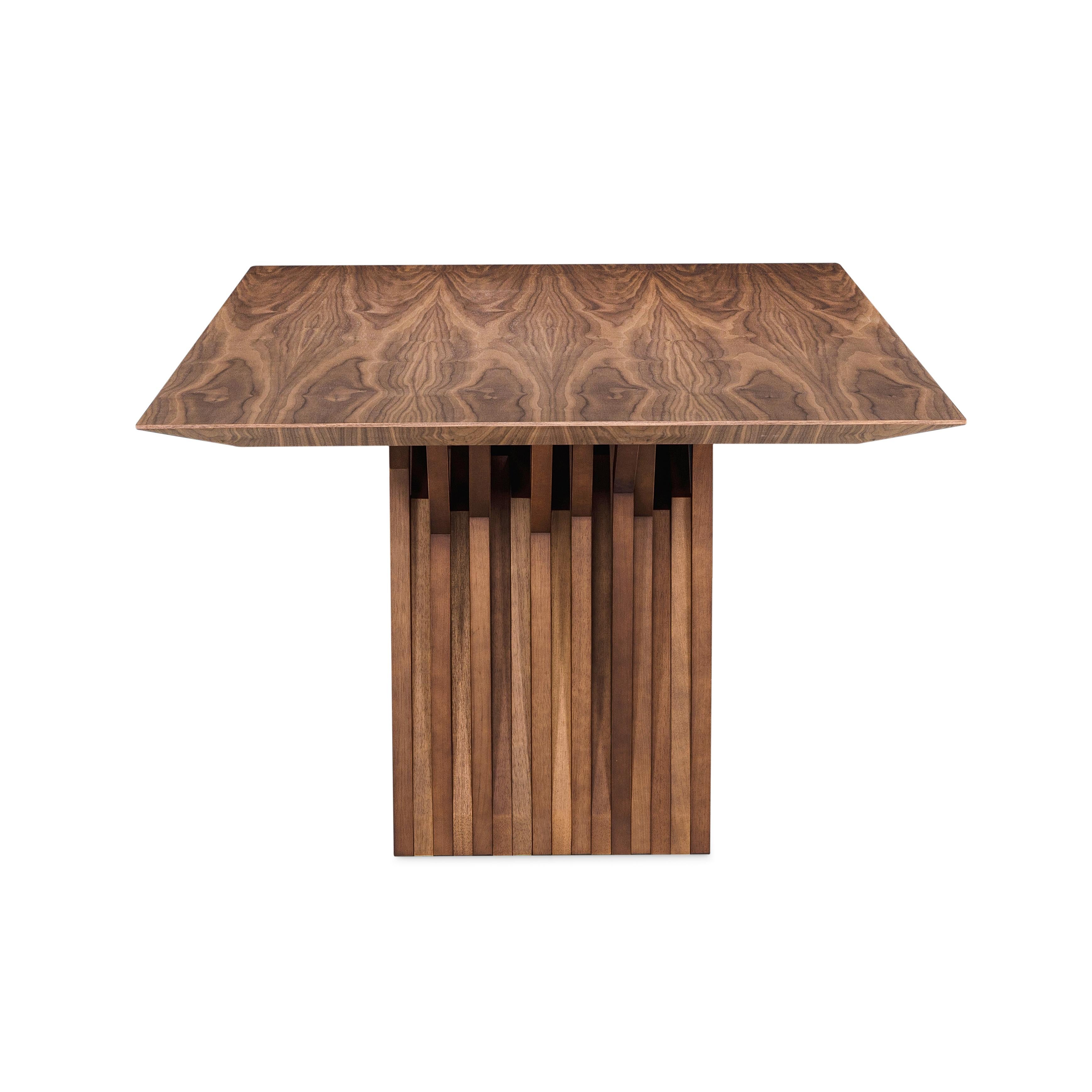 Brazilian Radi Dining Table with a Walnut Wood Veneered Table Top 78'' For Sale