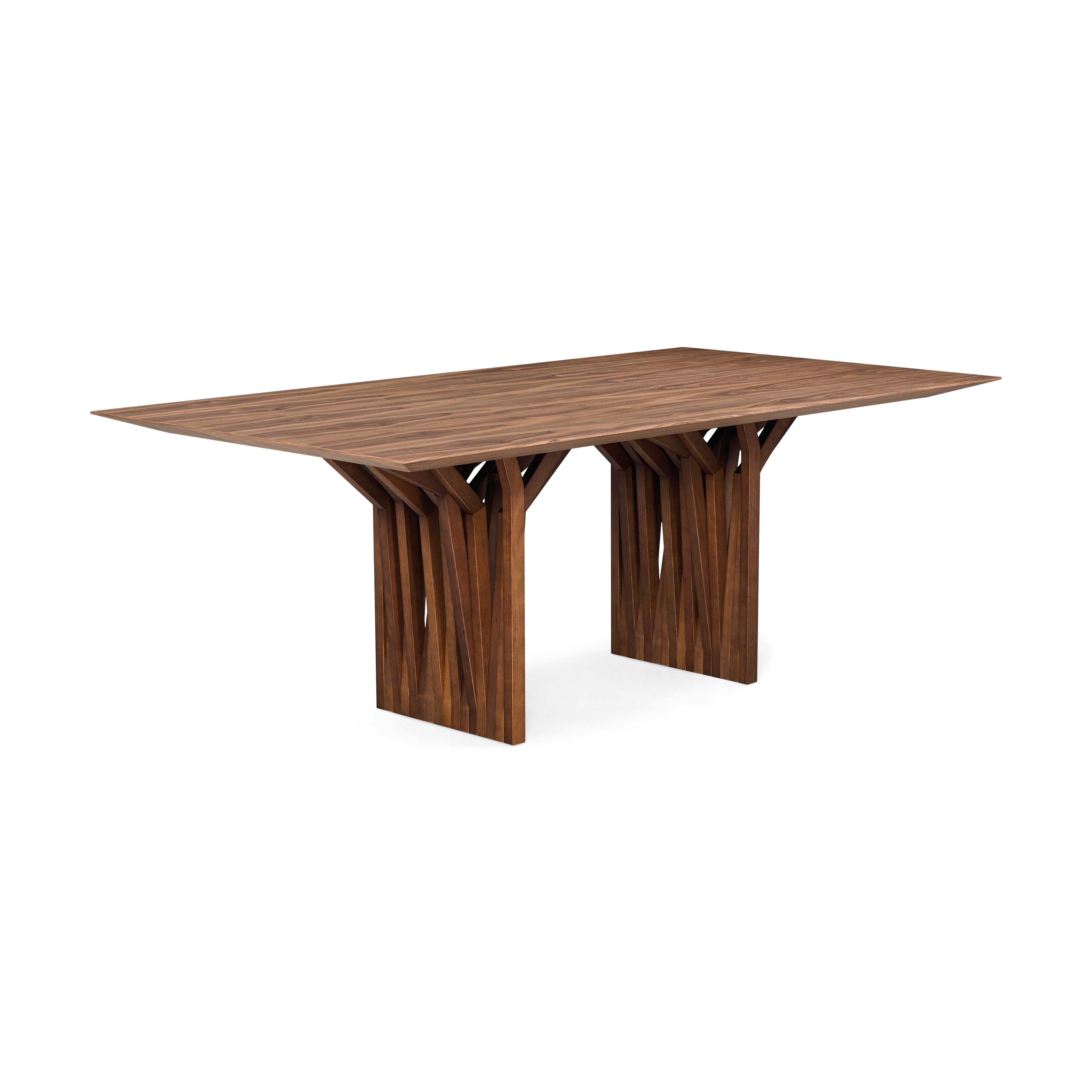 Contemporary Radi Dining Table with a Walnut Wood Veneered Table Top 78'' For Sale