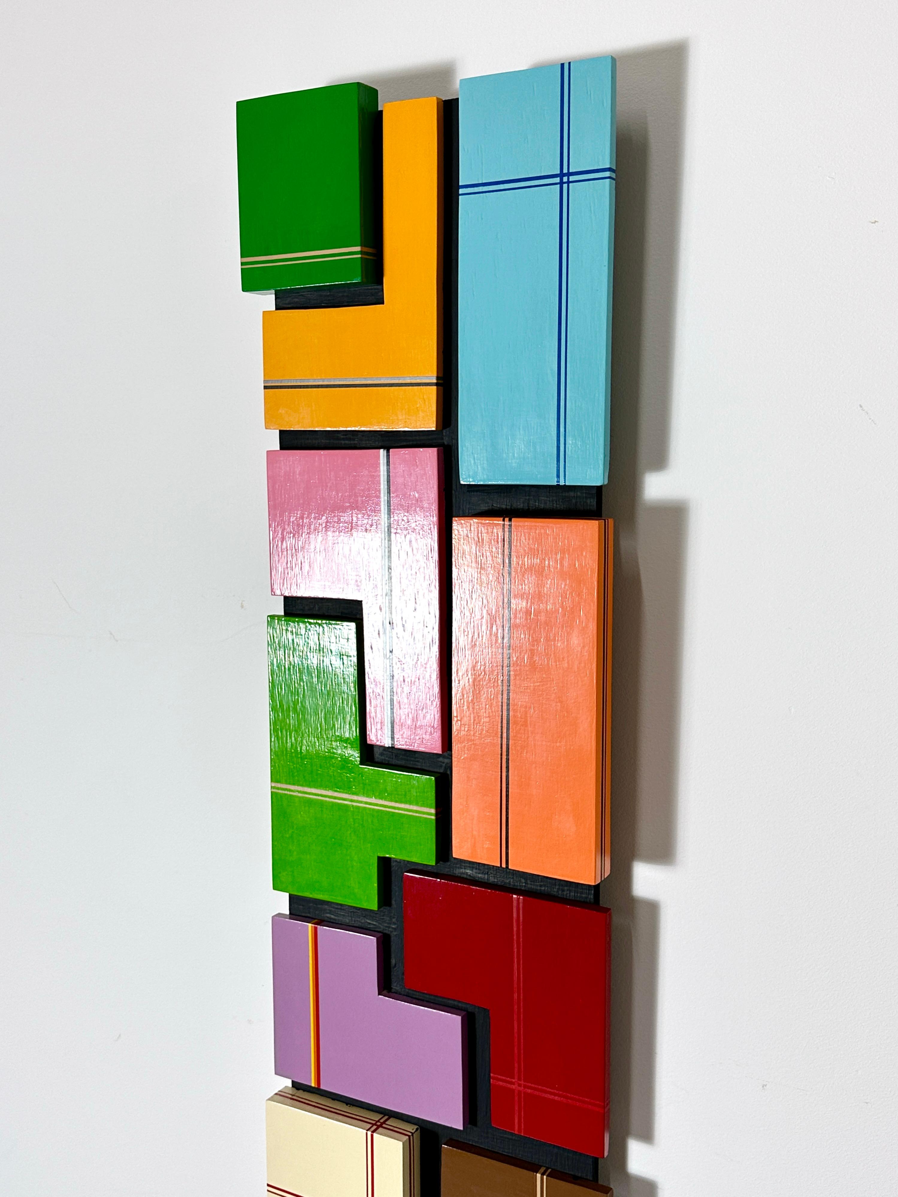 20ième siècle Sculpture murale verticale abstraite et moderne en blocs de couleurs signée 78