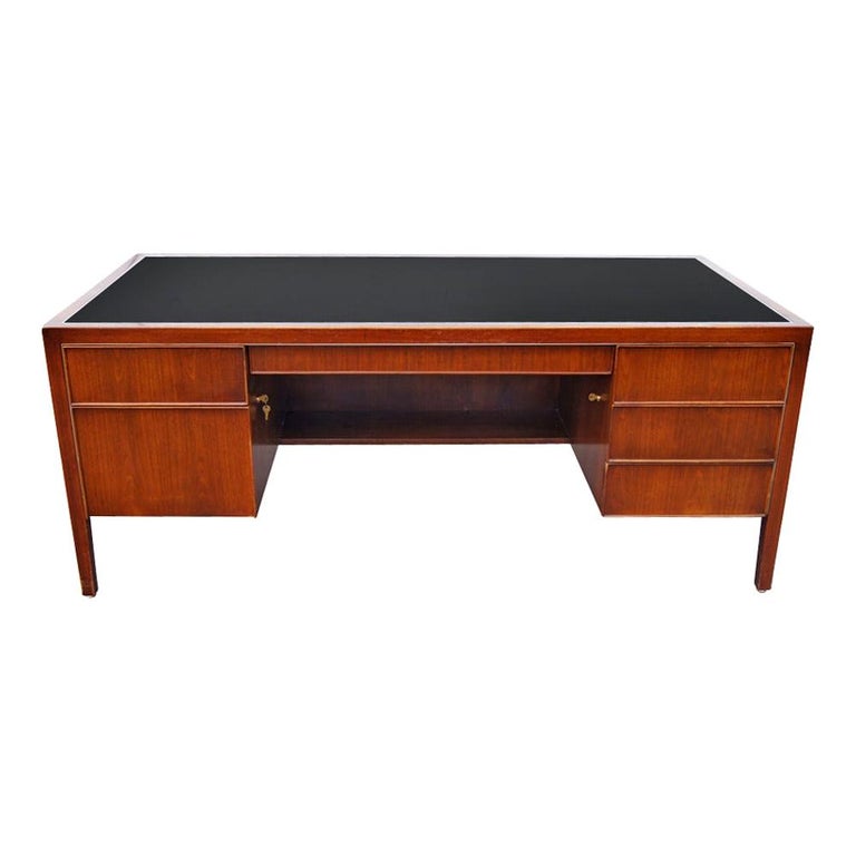 78" Stow Davis Leather Top Wood Desk For Sale at 1stdibs