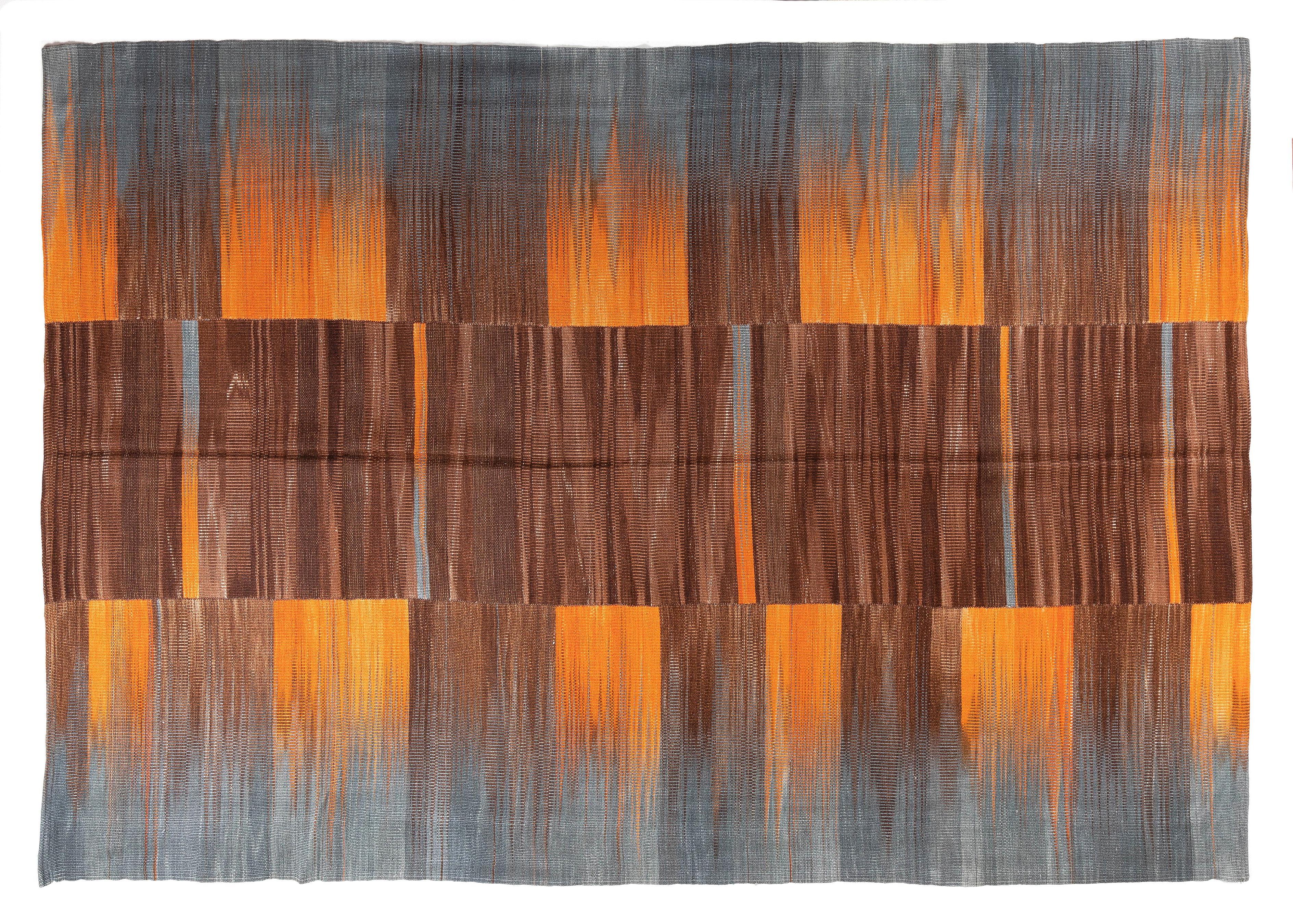 7'8'' x 10'9' Moderner türkischer Kilim, New Doppelseitiger Teppich in Orange, Grau & Braun (21. Jahrhundert und zeitgenössisch) im Angebot