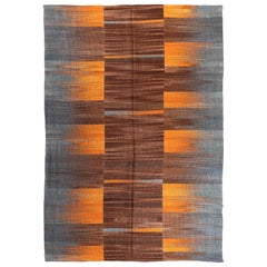7'8'' x 10'9' Modern Turkish Kilim, New Double Sided Rug in Orange, Gray & Brown