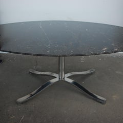 78" Oval  Zographos Black Marquina Marble Stainless Steel Dining Table