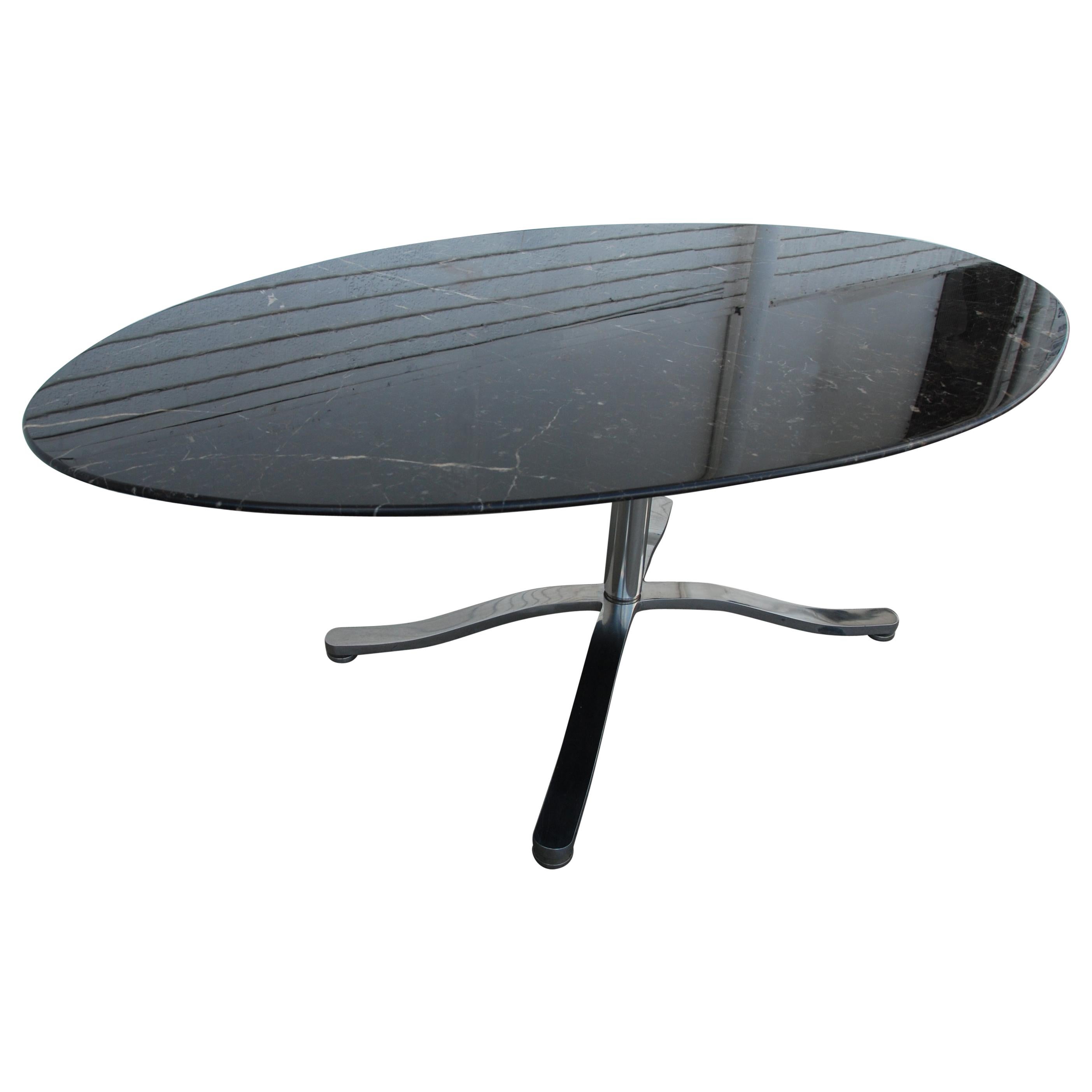 78" Oval  Zographos Black Marquina Marble Stainless Steel Dining Table